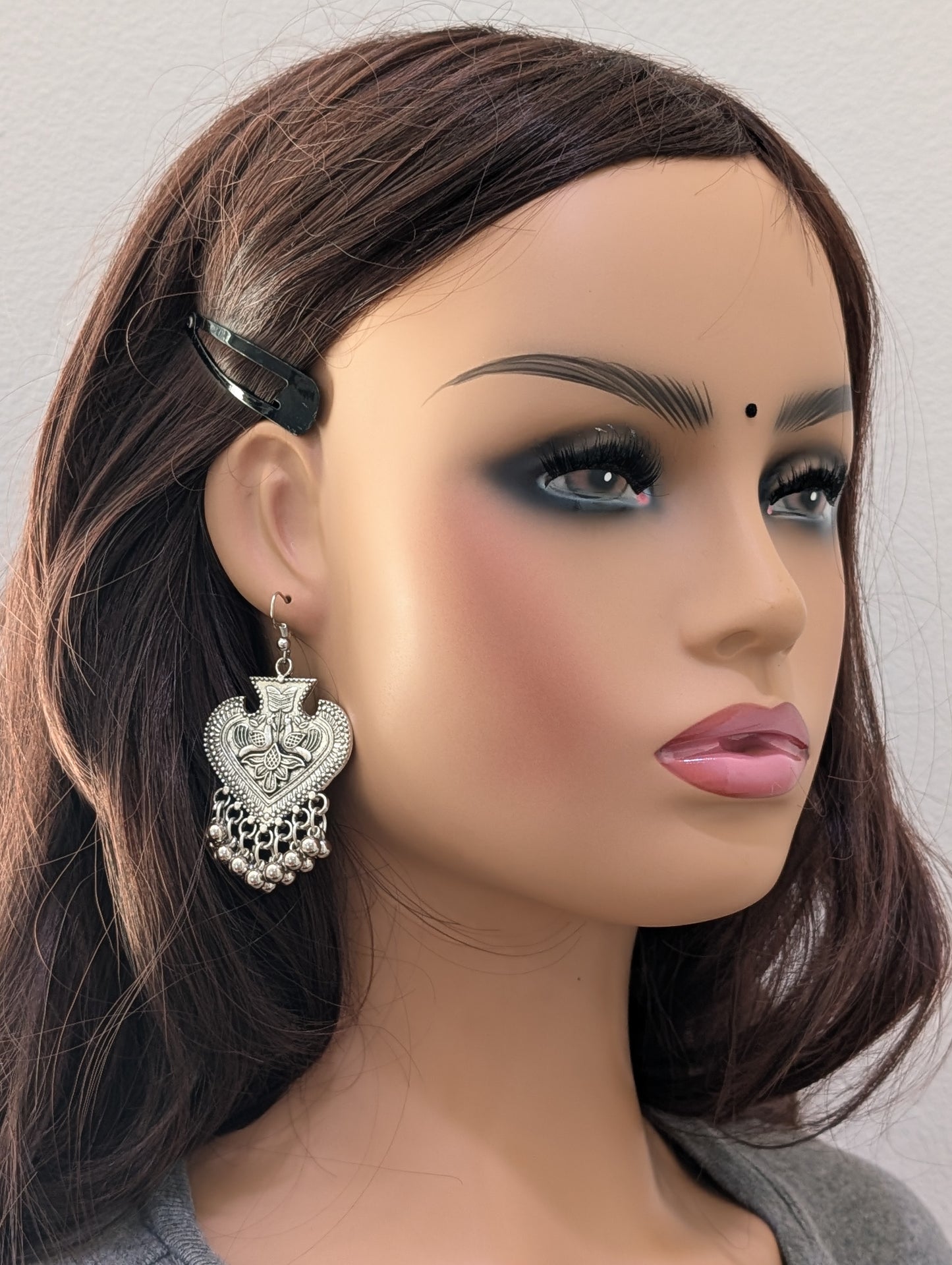 Oxidized Silver Peacock Large Hook Earrings - Simpliful