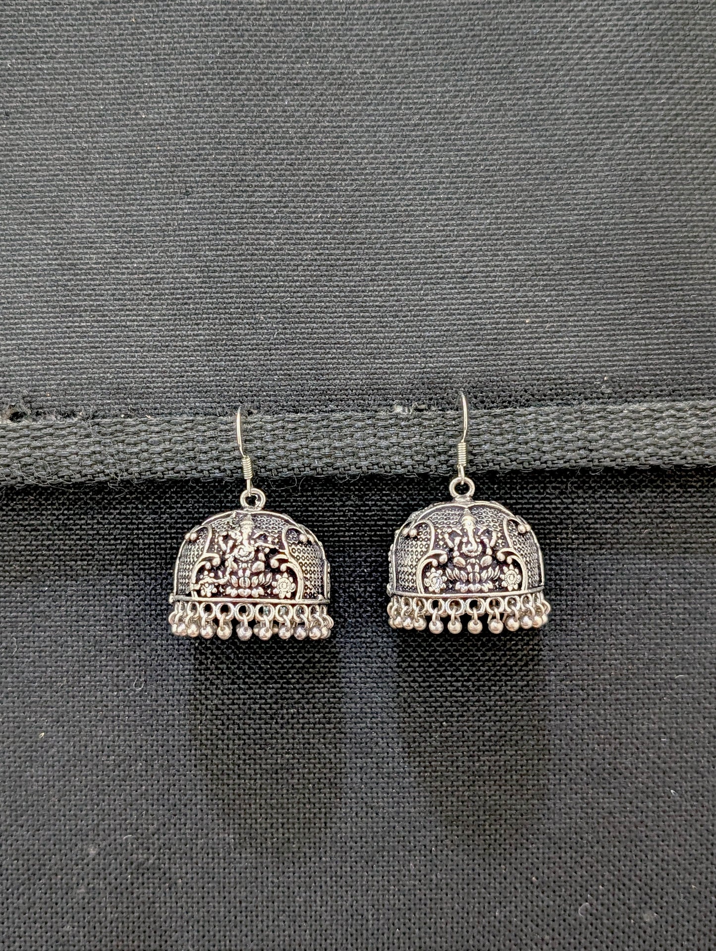 Oxidized silver Lord Ganseha hook drop jhumka earrings - Simpliful