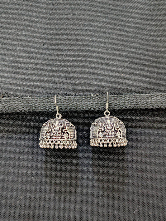 Oxidized silver Lord Ganseha hook drop jhumka earrings - Simpliful