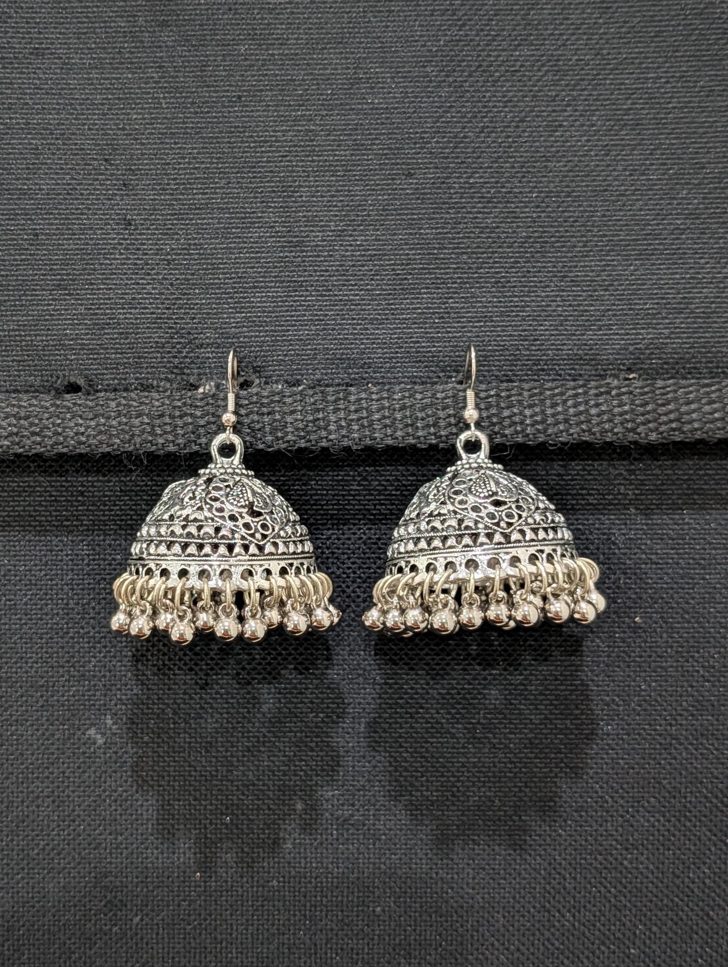 Oxidized Silver Large Jhumka Hook Earrings - Simpliful