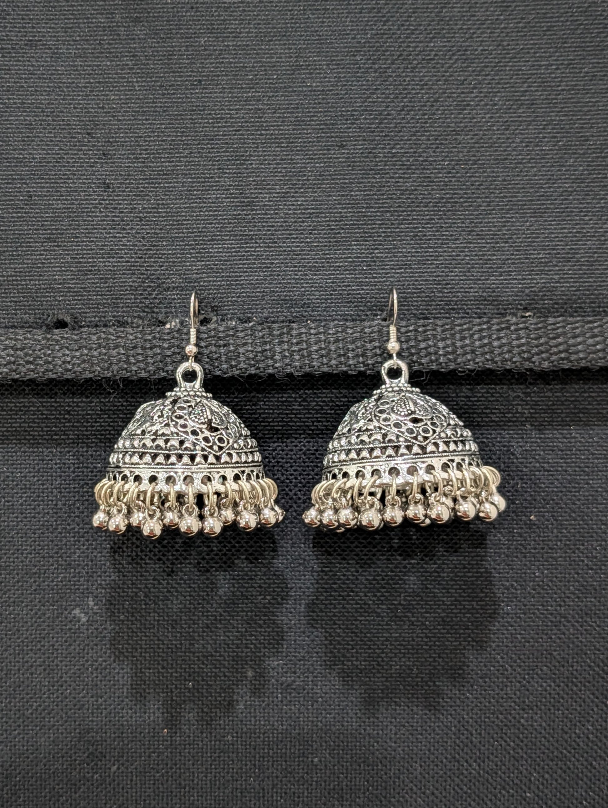 Oxidized Silver Large Jhumka Hook Earrings - Simpliful