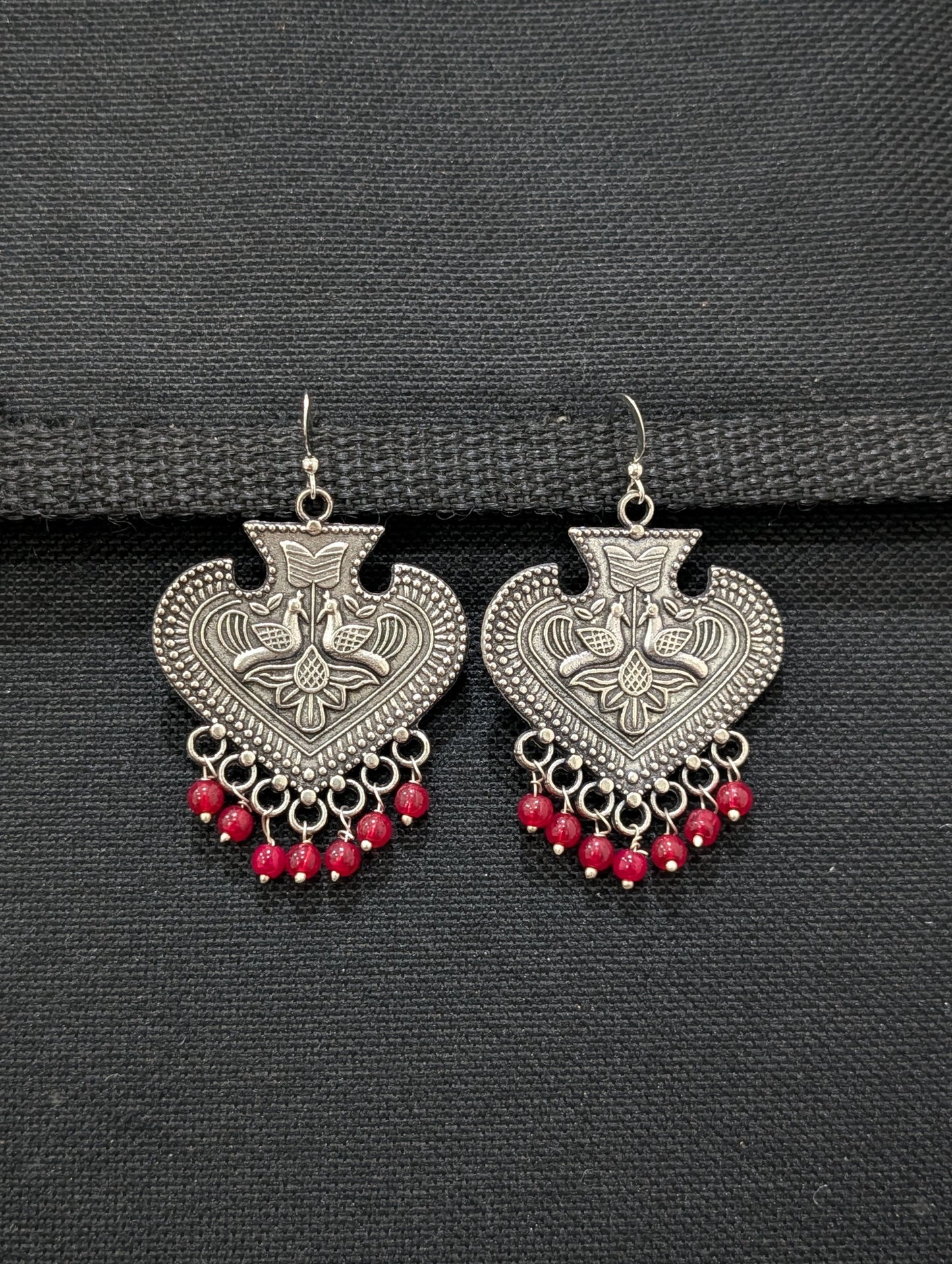Oxidized Silver Peacock beaded Hook Earrings - Simpliful