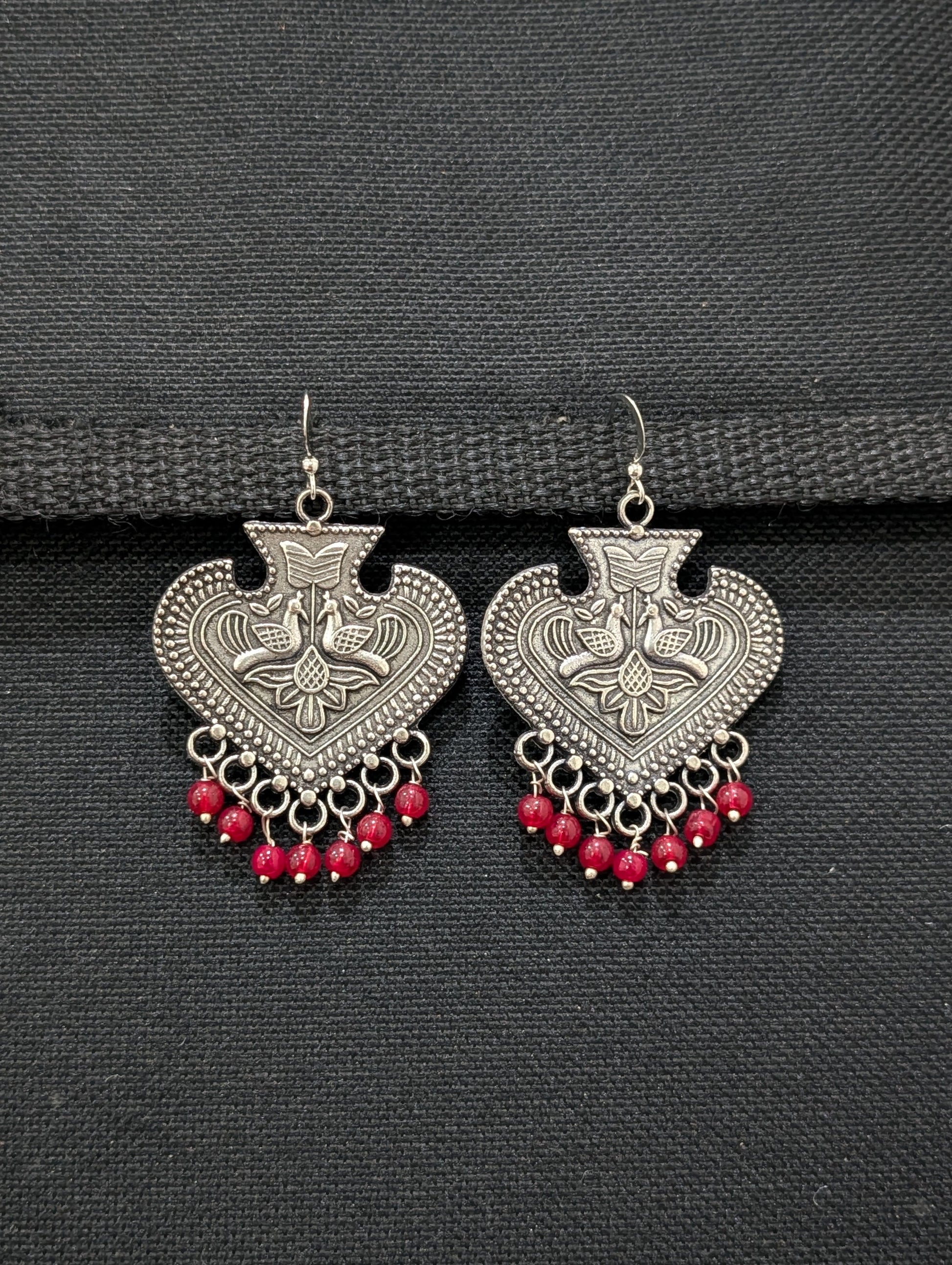 Oxidized Silver Peacock beaded Hook Earrings - Simpliful