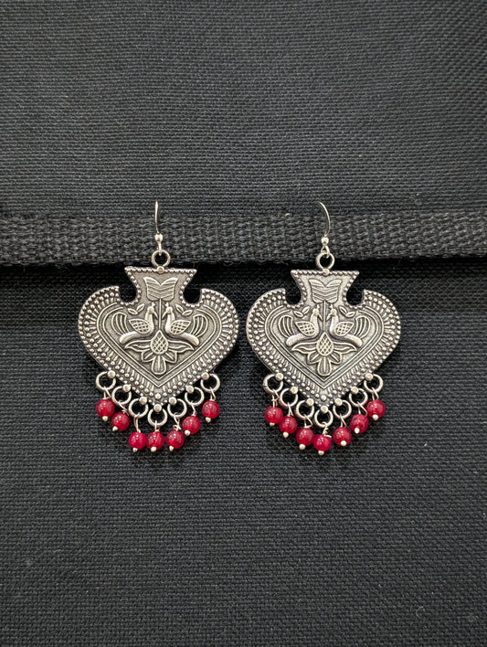 Oxidized Silver Peacock beaded Hook Earrings - Simpliful