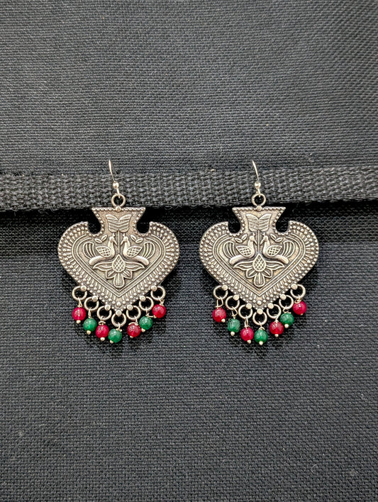 Oxidized Silver Peacock beaded Hook Earrings - Simpliful