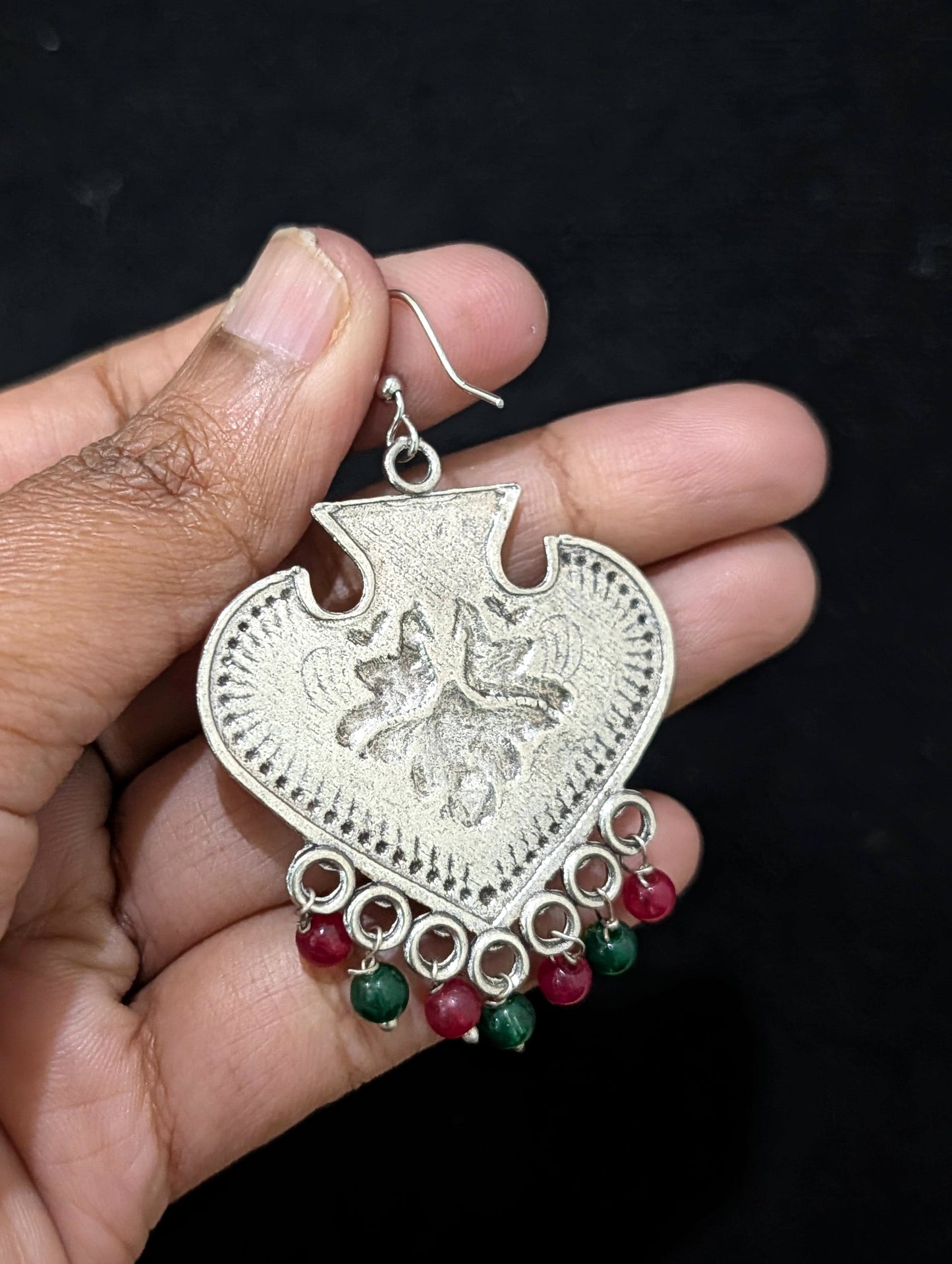 Oxidized Silver Peacock beaded Hook Earrings - Simpliful