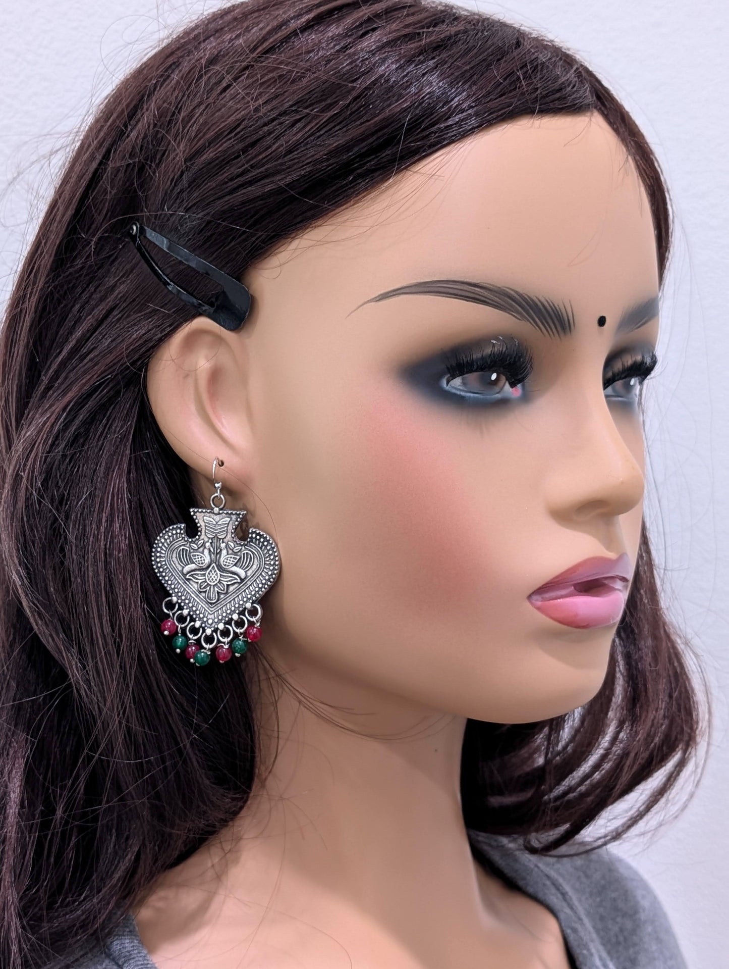 Oxidized Silver Peacock beaded Hook Earrings - Simpliful