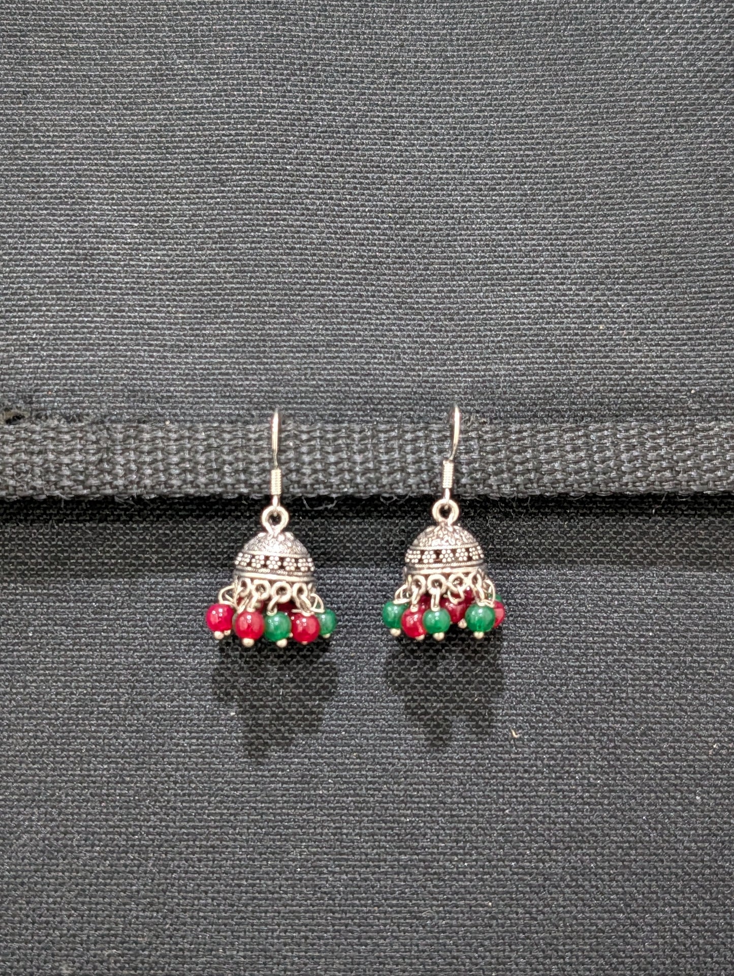 Oxidized silver mini beaded hook drop jhumka Earrings - Simpliful