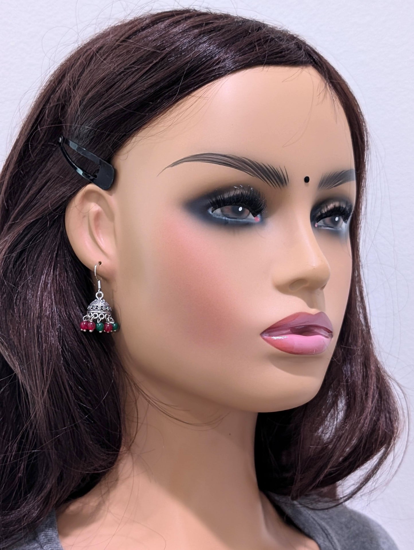 Oxidized silver mini beaded hook drop jhumka Earrings - Simpliful