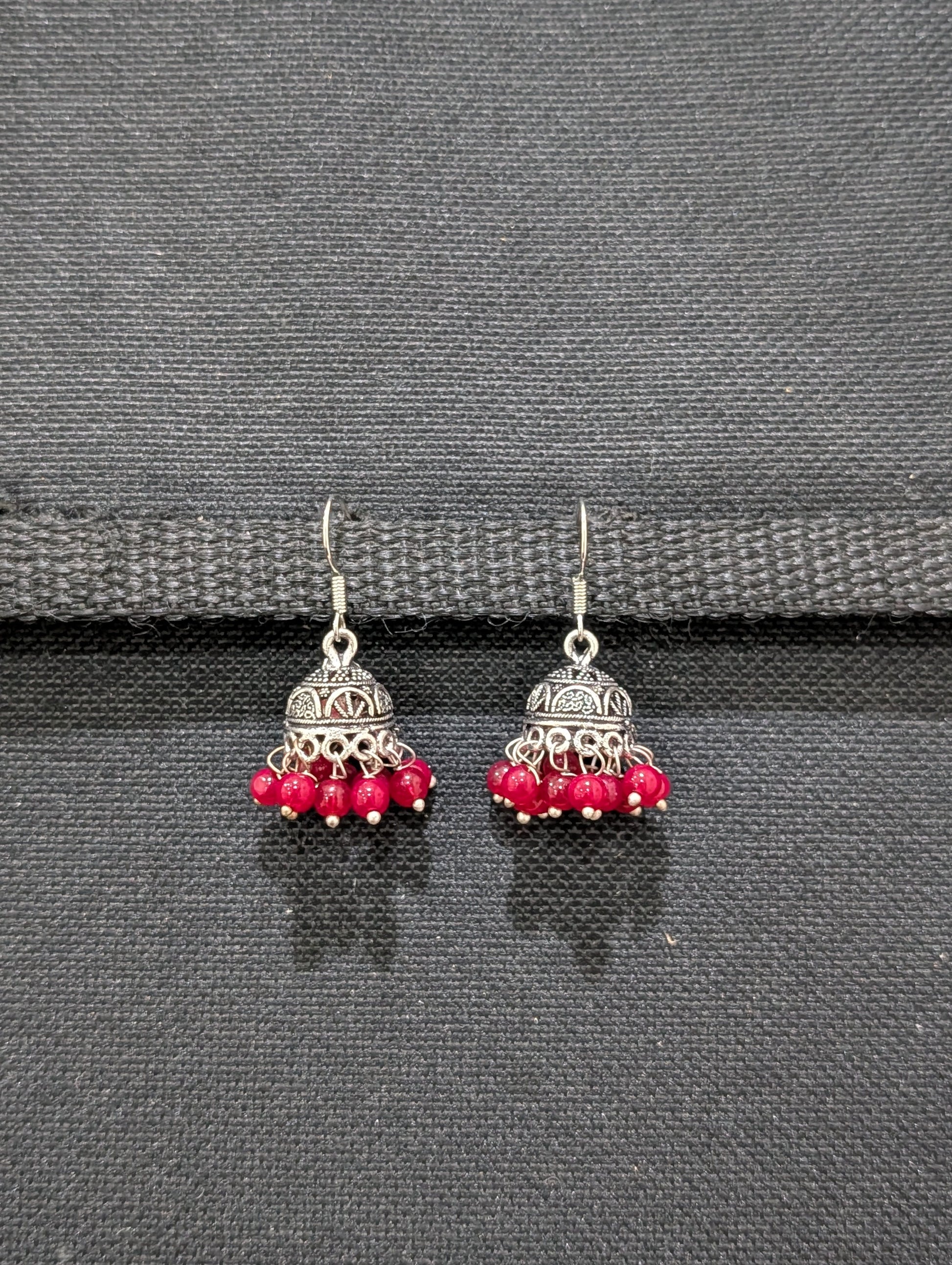 Oxidized silver mini beaded hook drop jhumka Earrings - Simpliful