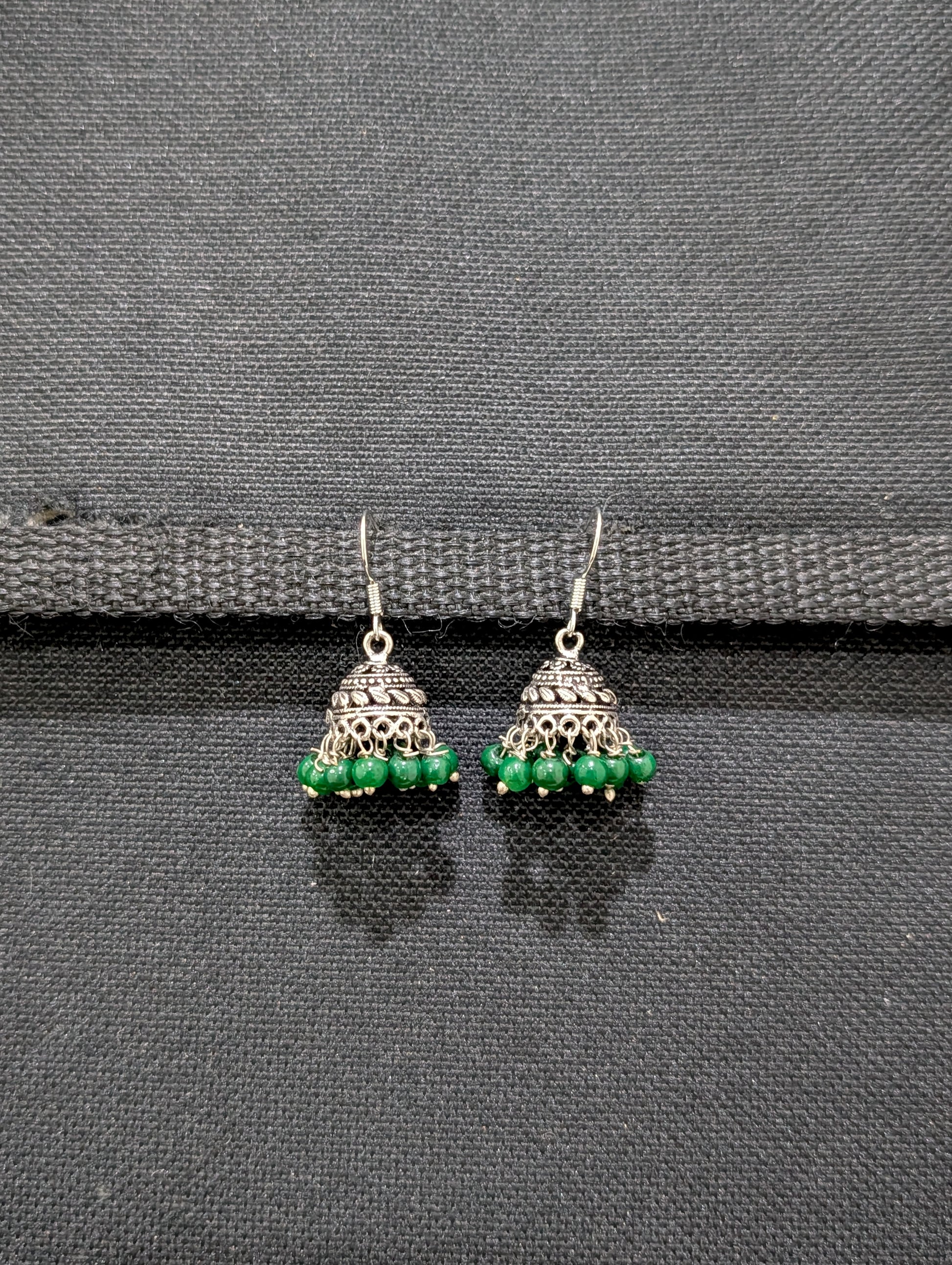 Oxidized silver mini beaded hook drop jhumka Earrings - Simpliful