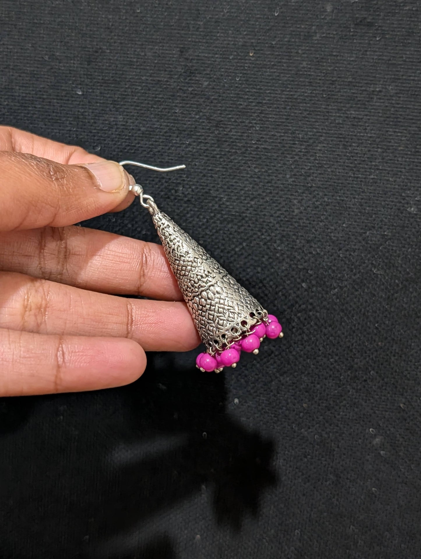 Oxidized silver hook drop jhumka Earrings - 5 designs
