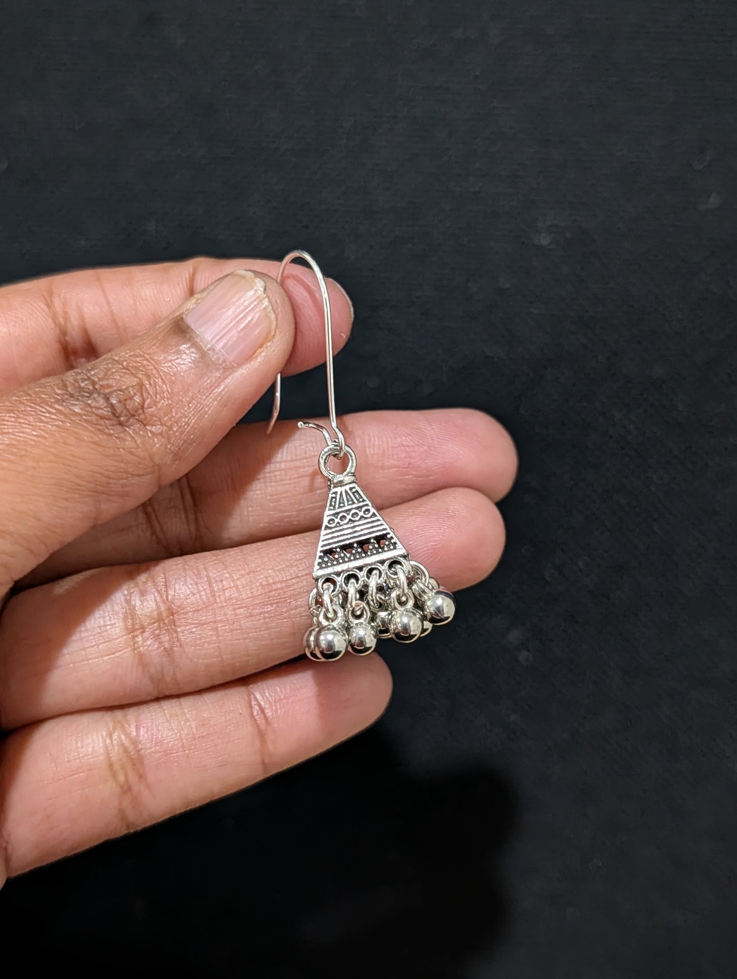 Oxidized Silver Hoop pyramid Jhumka earrings