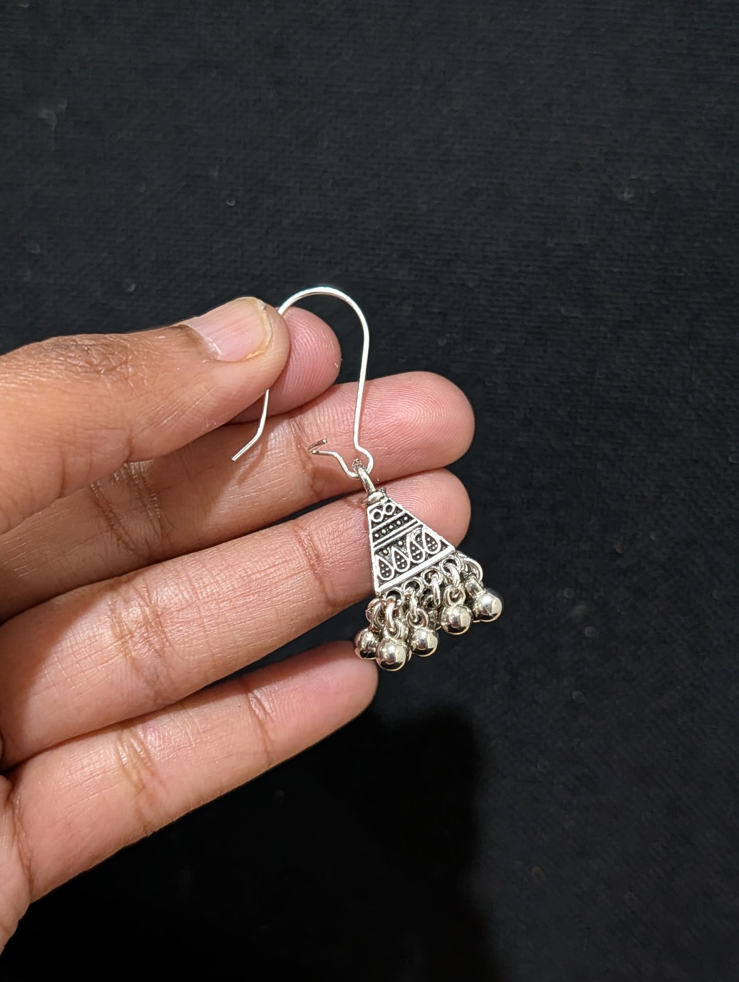 Oxidized Silver Hoop pyramid Jhumka earrings