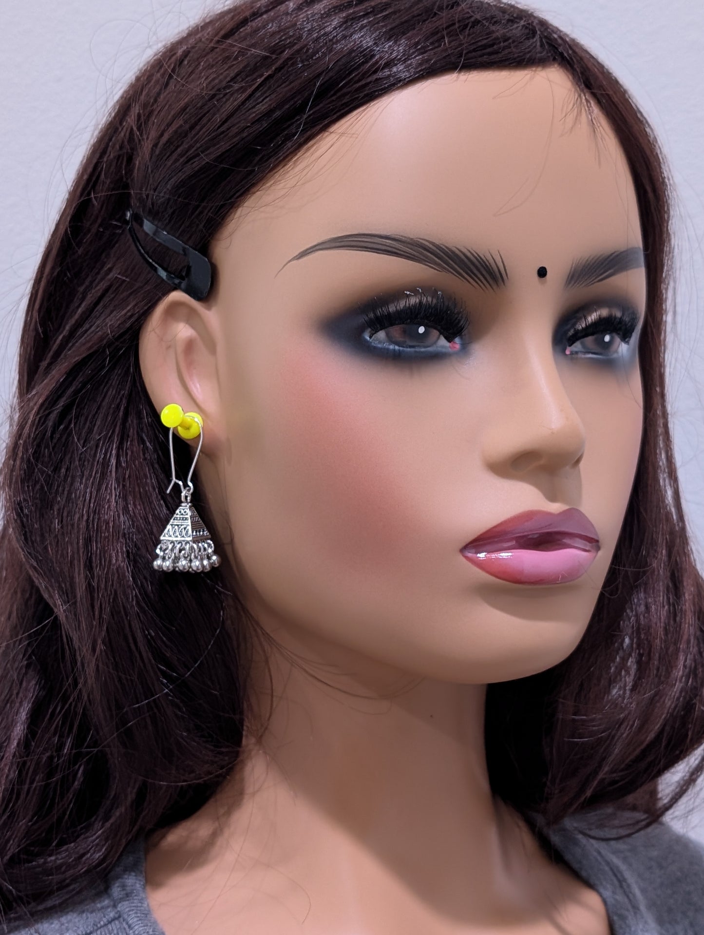 Oxidized Silver Hoop pyramid Jhumka earrings