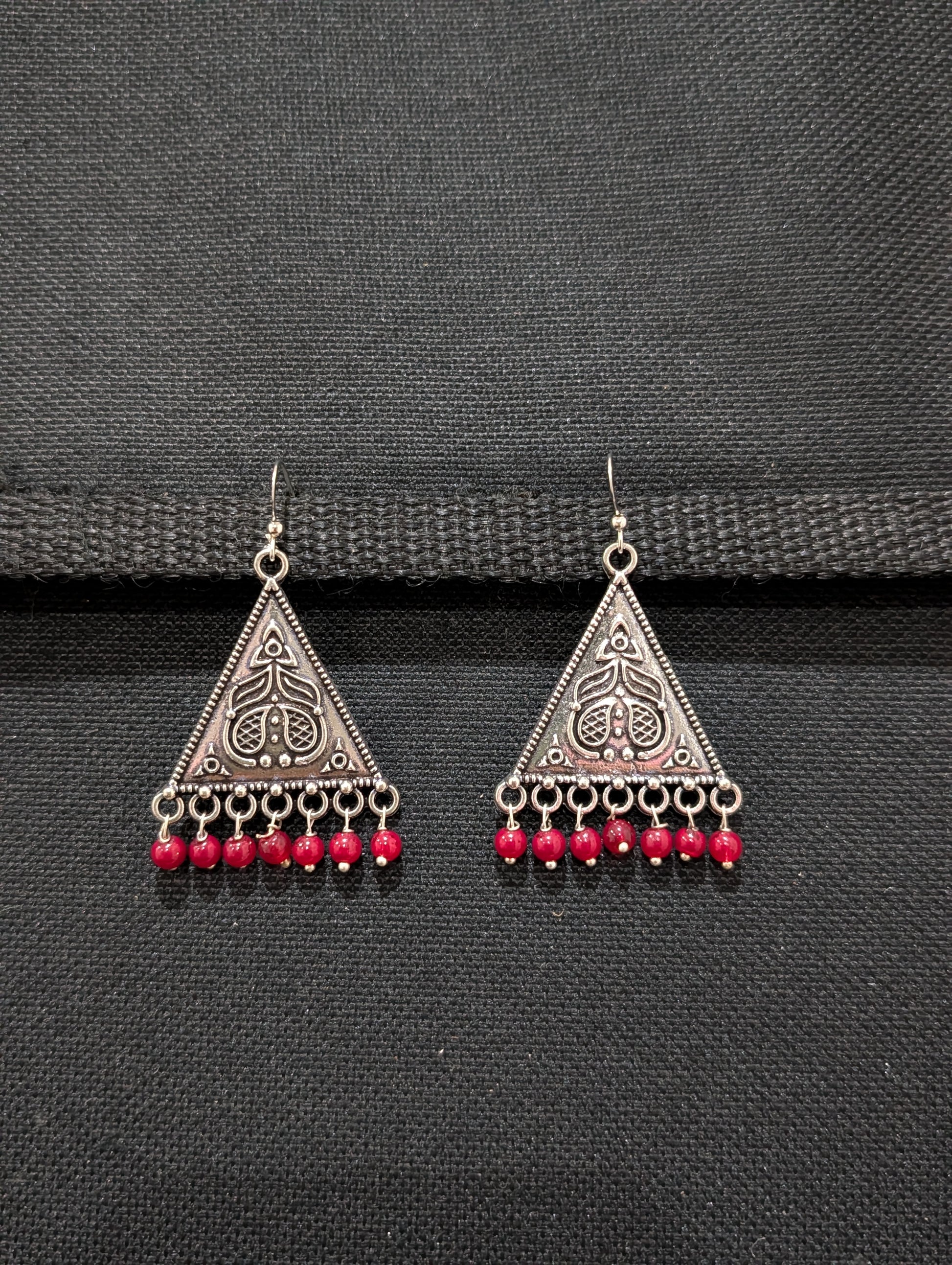 Oxidized silver beaded dangle Earrings - 2 designs - Simpliful