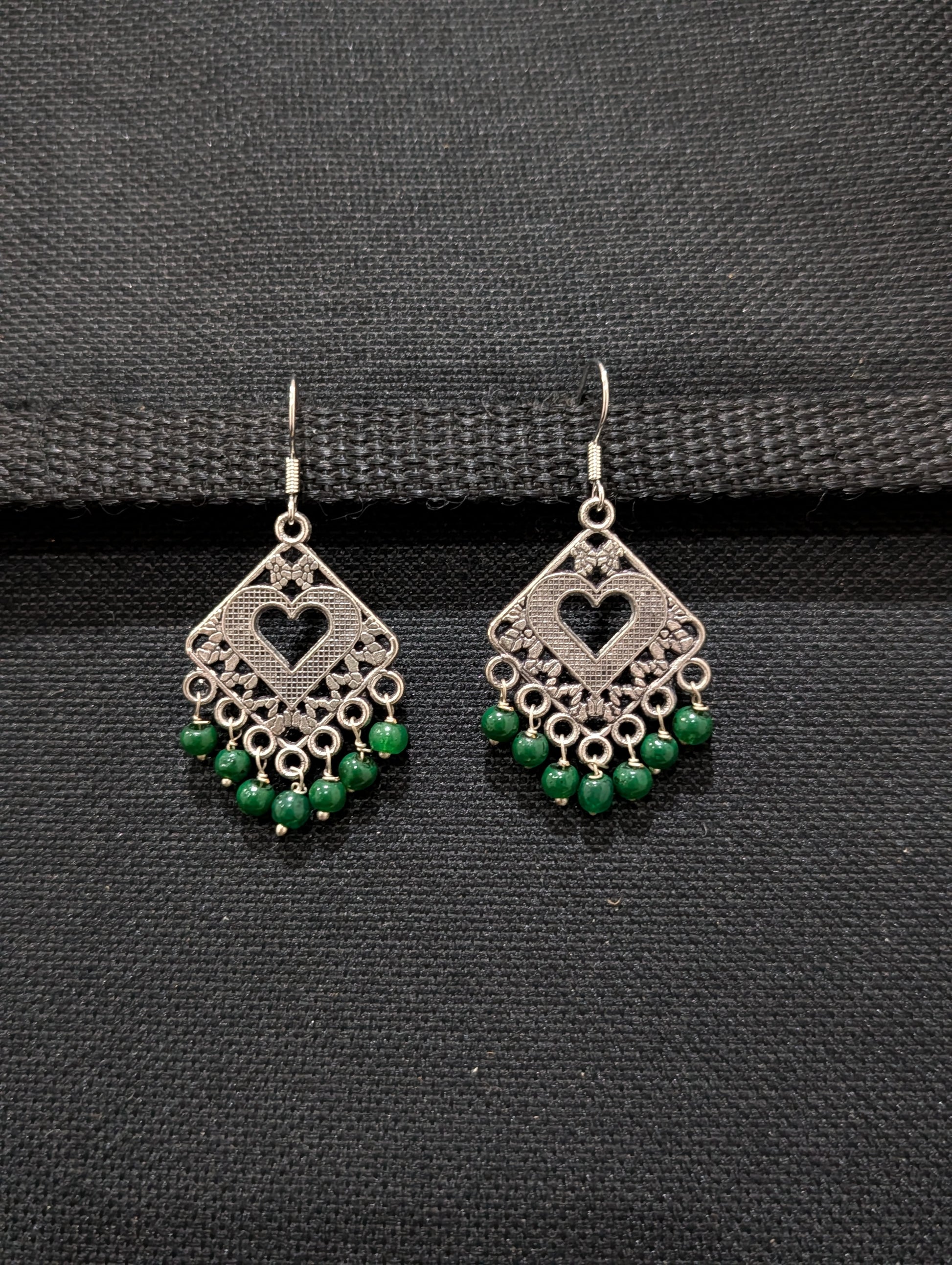 Oxidized silver beaded dangle Earrings - 2 designs - Simpliful