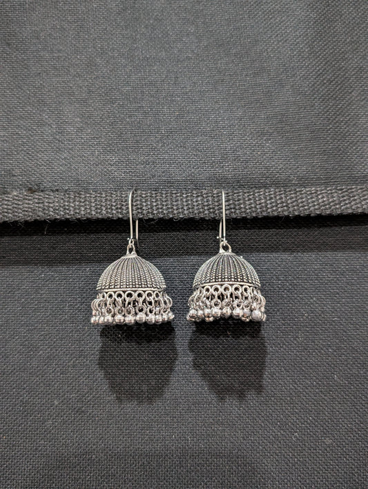 Oxidized Silver Hoop Medium Jhumka earrings