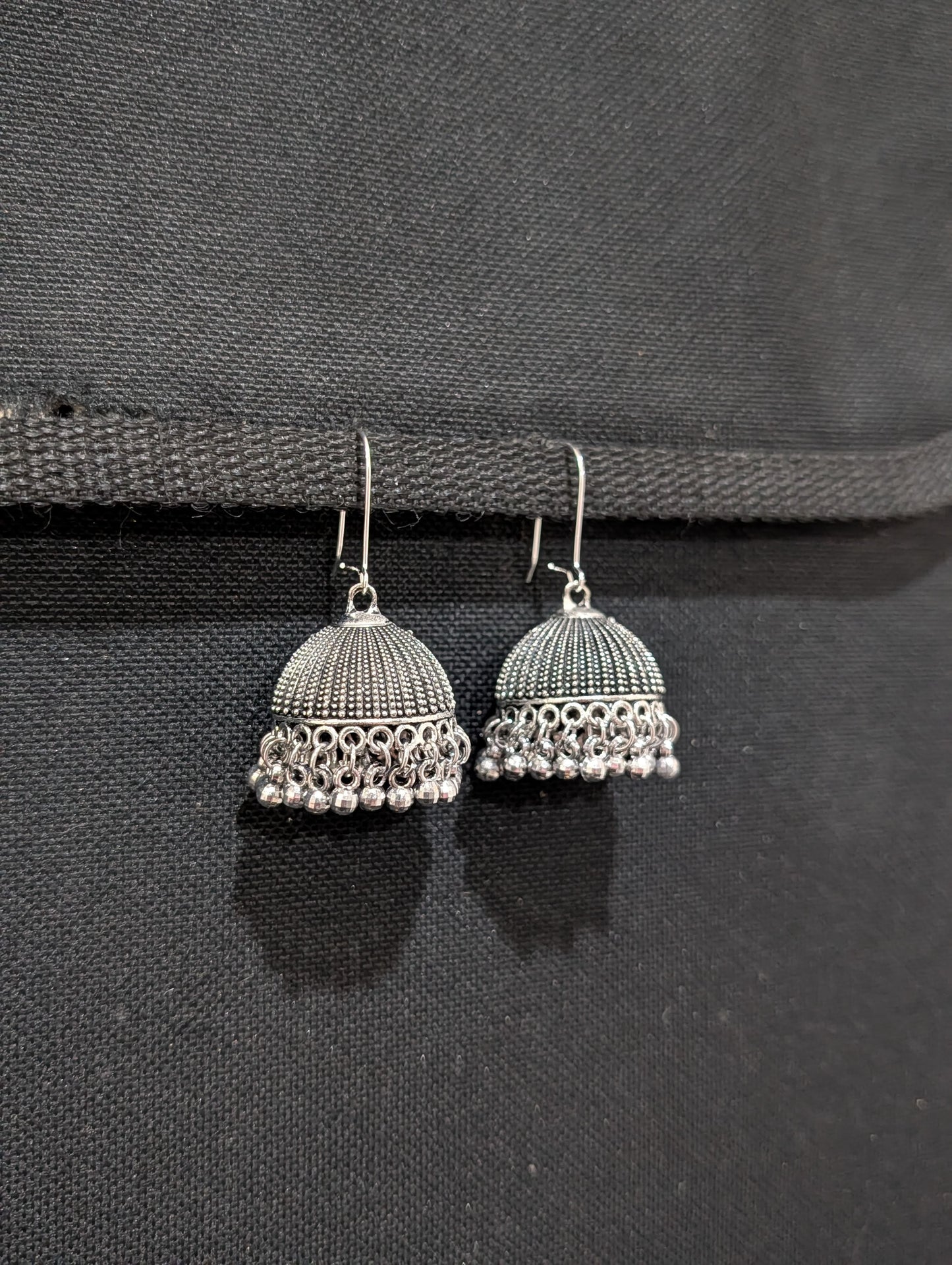 Oxidized Silver Hoop Medium Jhumka earrings