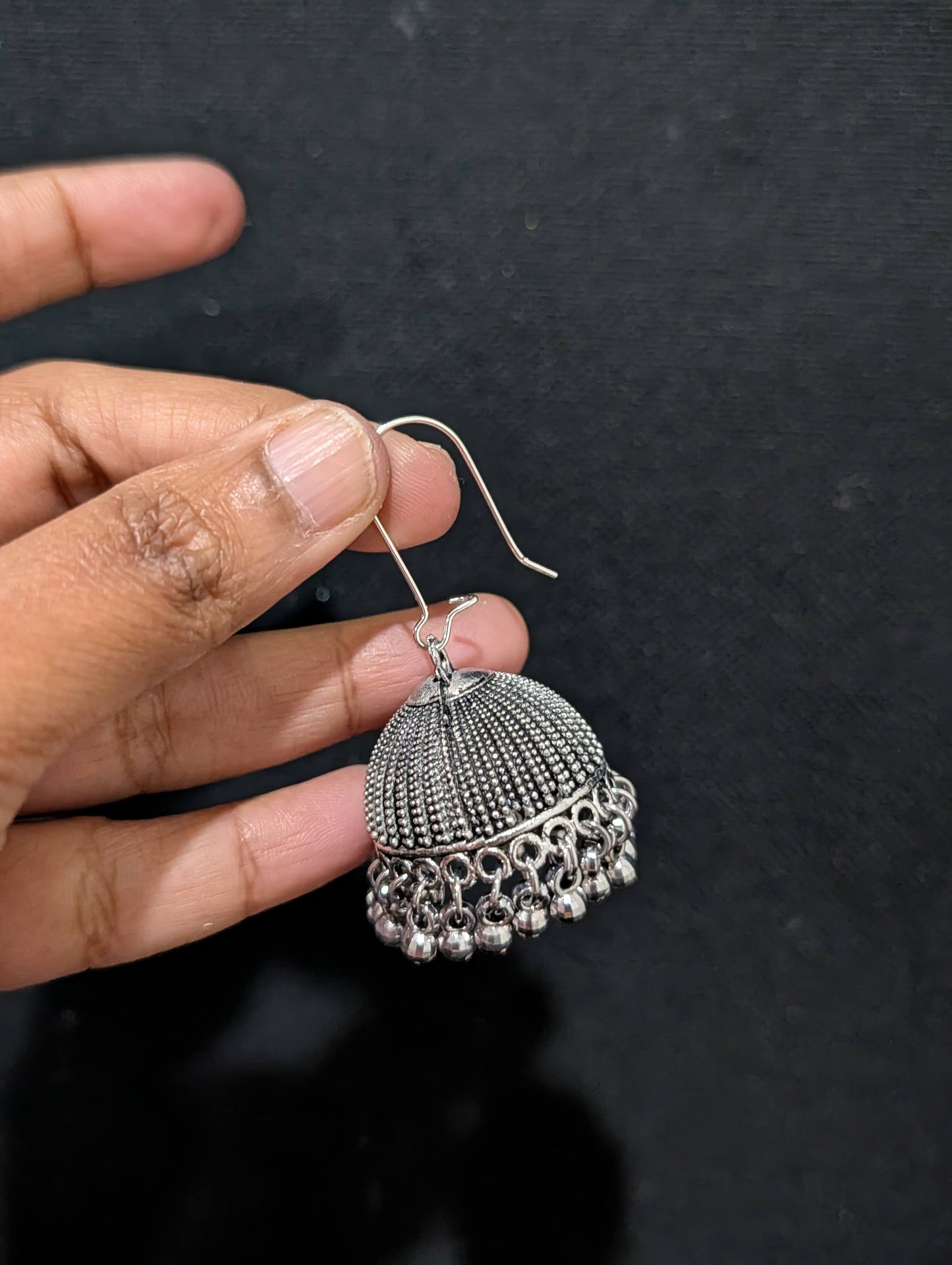 Oxidized Silver Hoop Medium Jhumka earrings