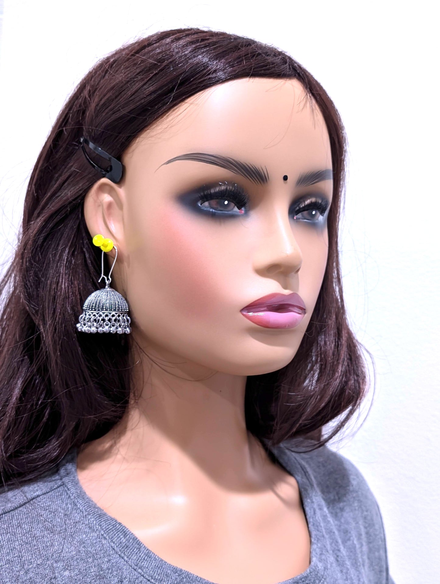 Oxidized Silver Hoop Medium Jhumka earrings