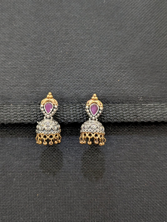 Cut Jhumka dual tone oxidized silver Stud earrings - Simpliful