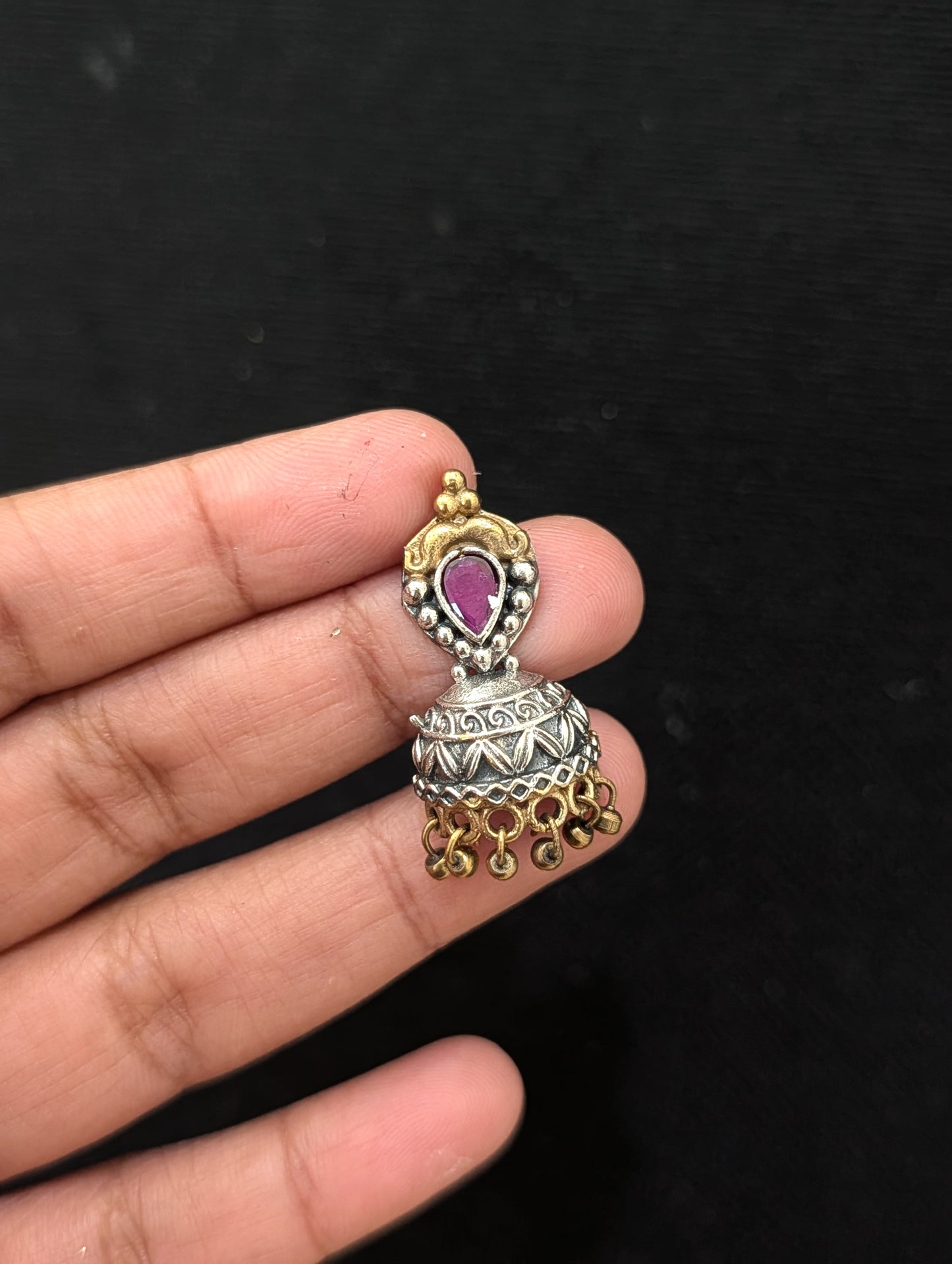 Cut Jhumka dual tone oxidized silver Stud earrings - Simpliful