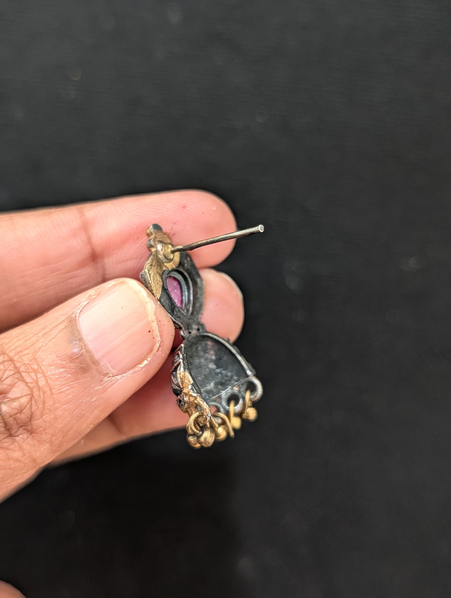 Cut Jhumka dual tone oxidized silver Stud earrings - Simpliful