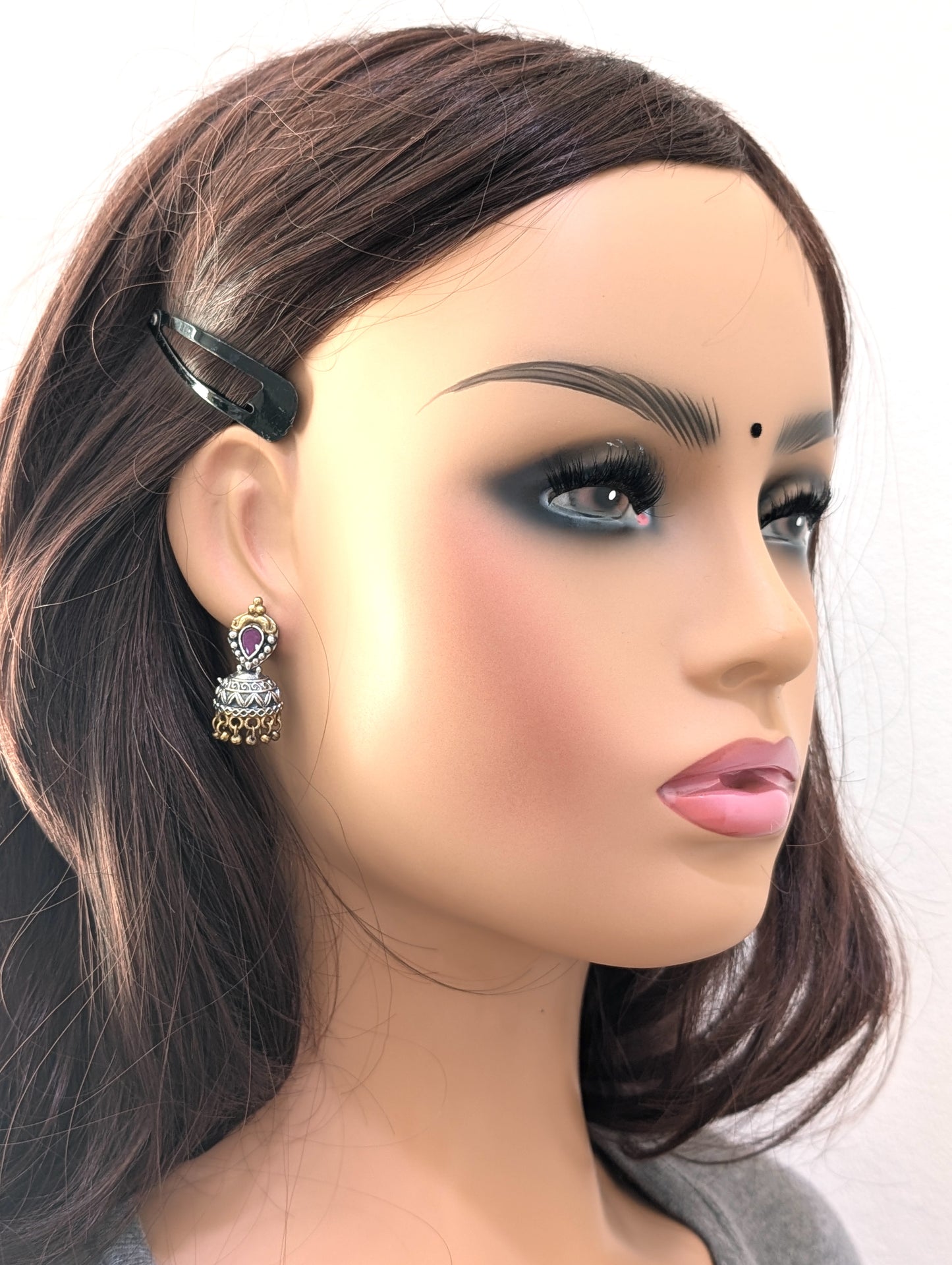 Cut Jhumka dual tone oxidized silver Stud earrings - Simpliful