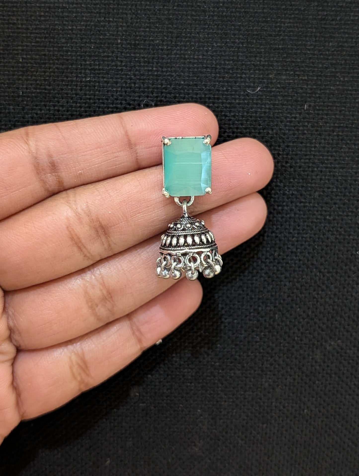 Oxidized silver CZ stone Jhumka earrings - D2