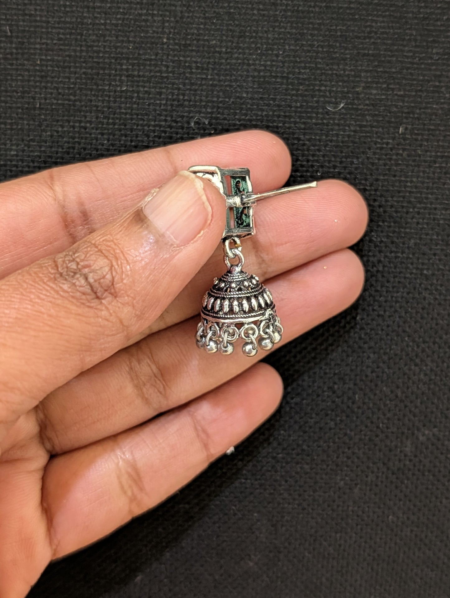 Oxidized silver CZ stone Jhumka earrings - D2