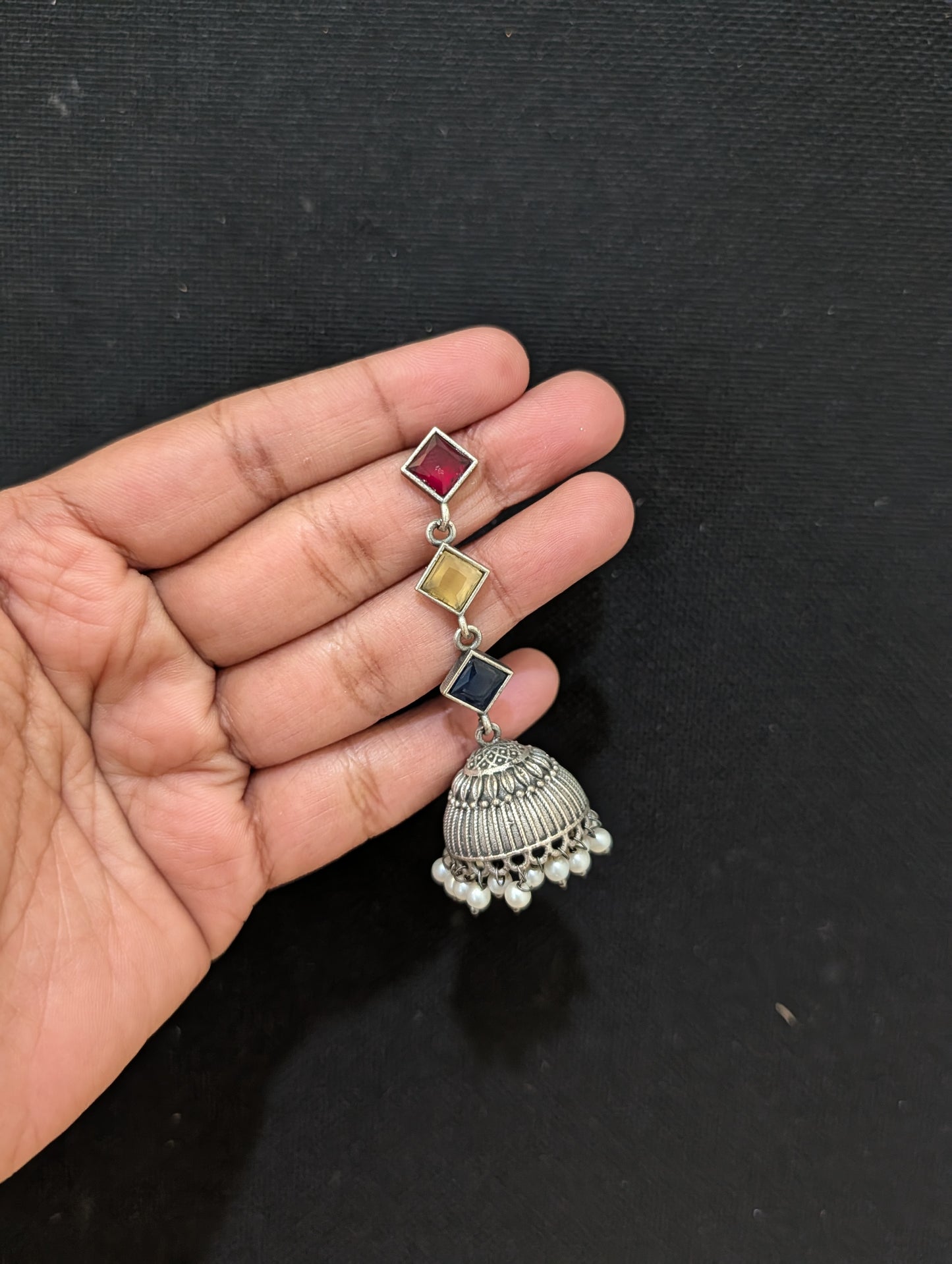 German silver CZ Dangle Jhumka earrings - Simpliful