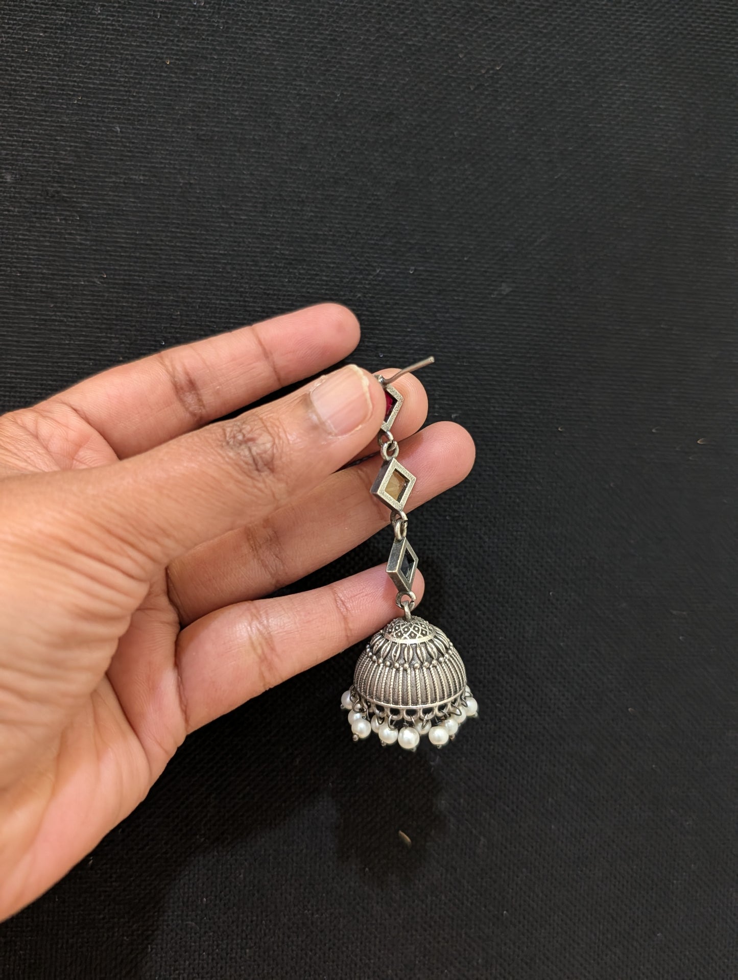 German silver CZ Dangle Jhumka earrings - Simpliful