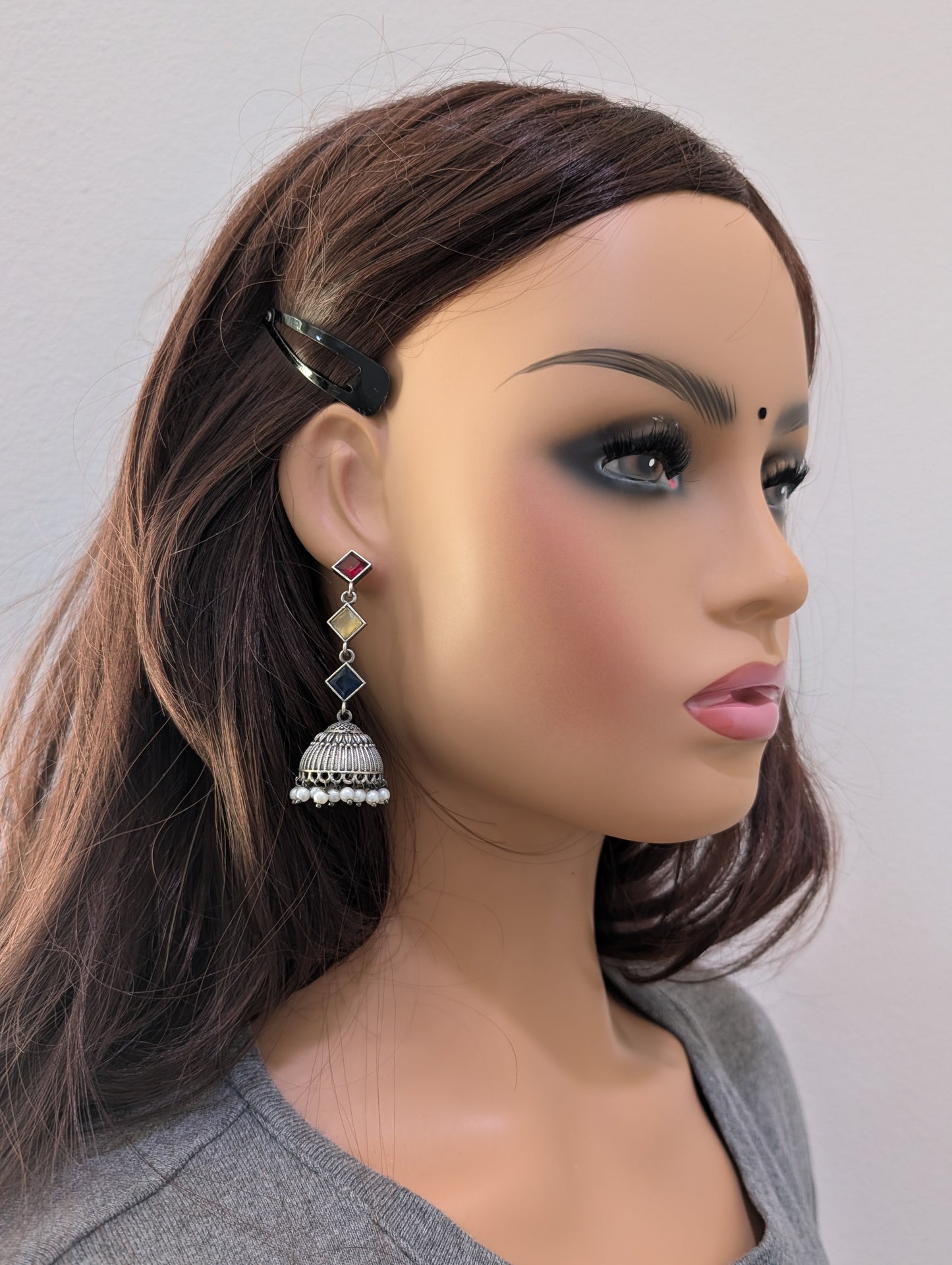 German silver CZ Dangle Jhumka earrings - Simpliful