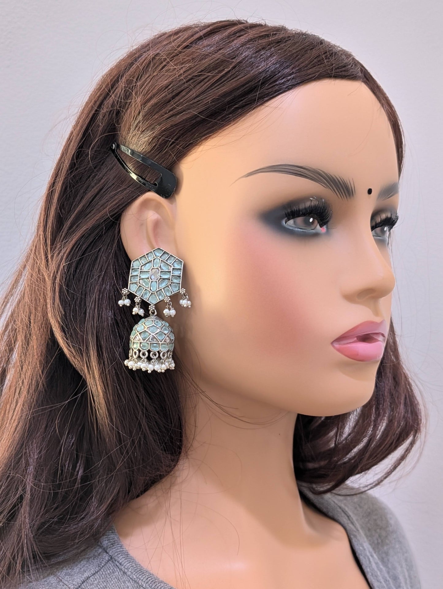 German Silver Rhombus Stud Jhumka Earrings