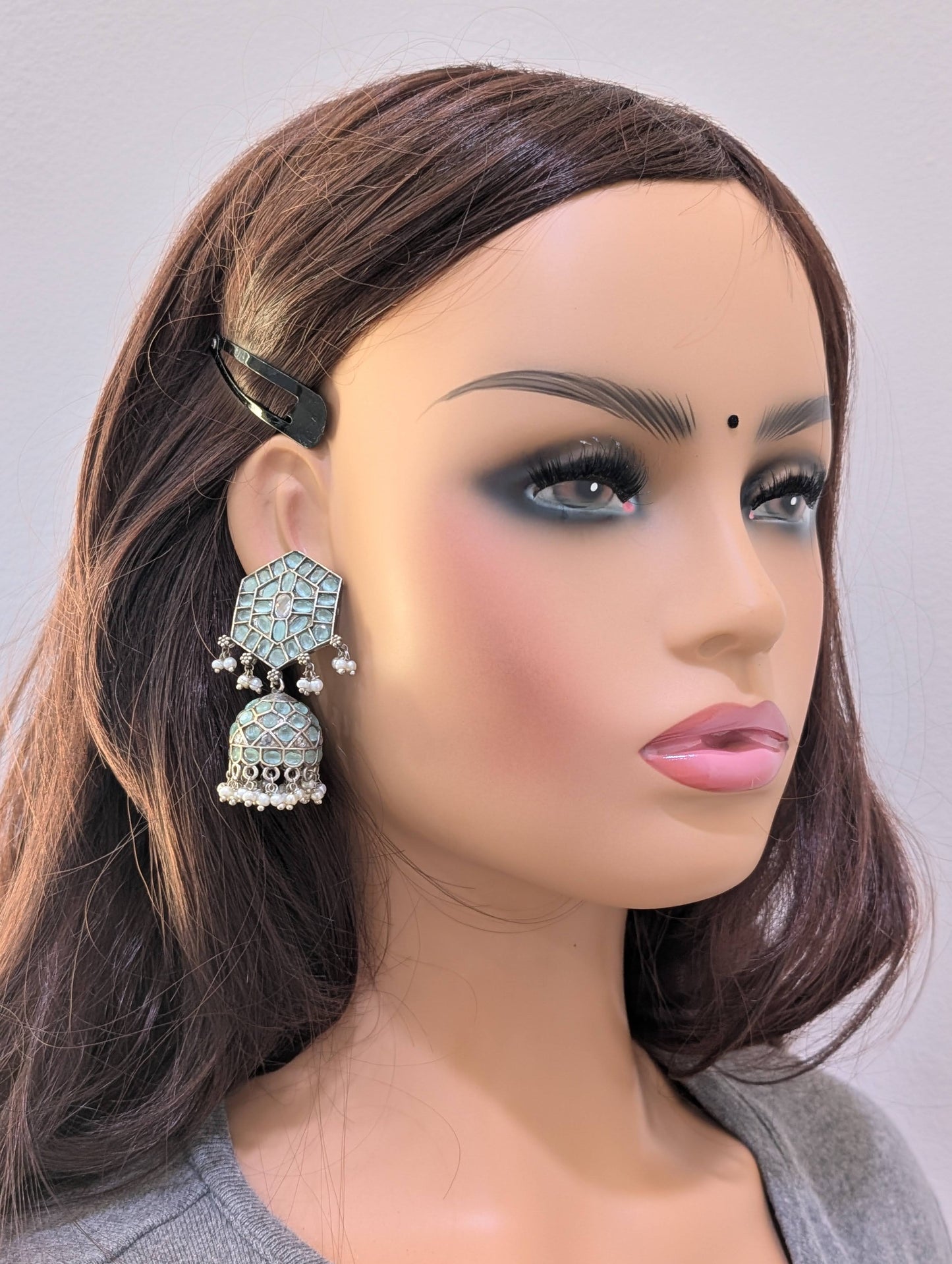 German Silver Rhombus Stud Jhumka Earrings