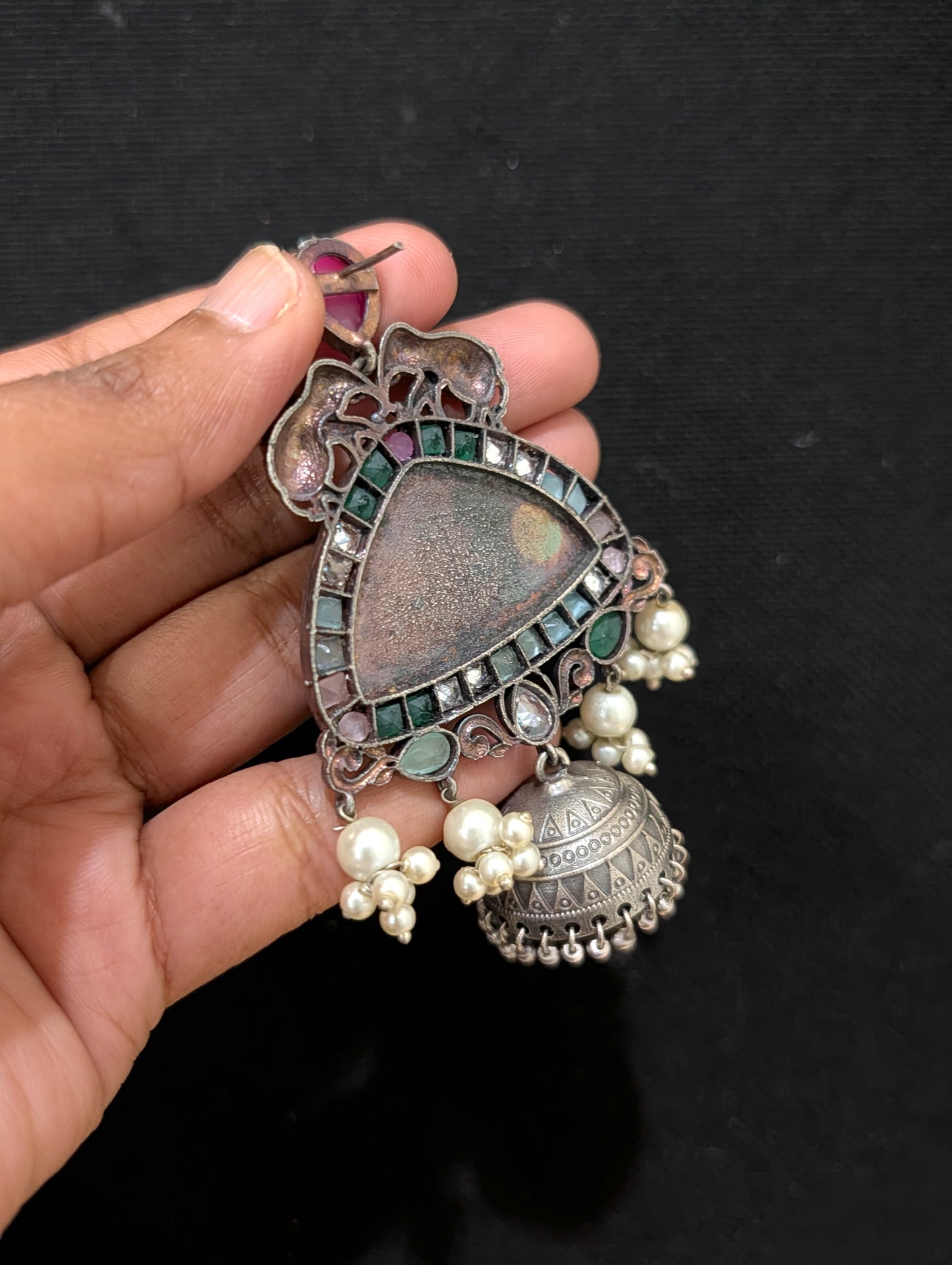 German Silver Elephant design Jhumka Earrings - Simpliful