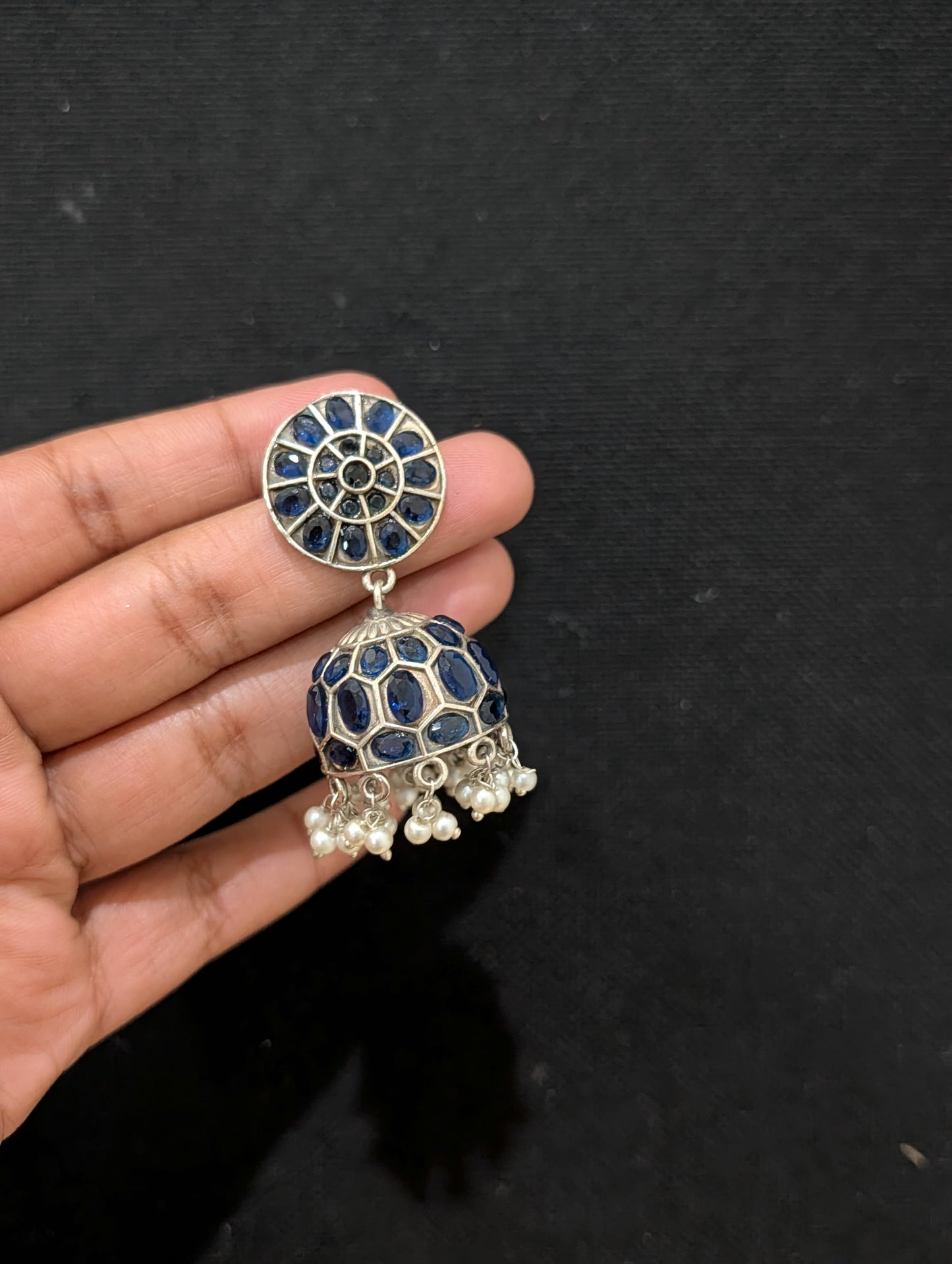 German Silver Round Stud Medium Jhumka Earrings - Simpliful