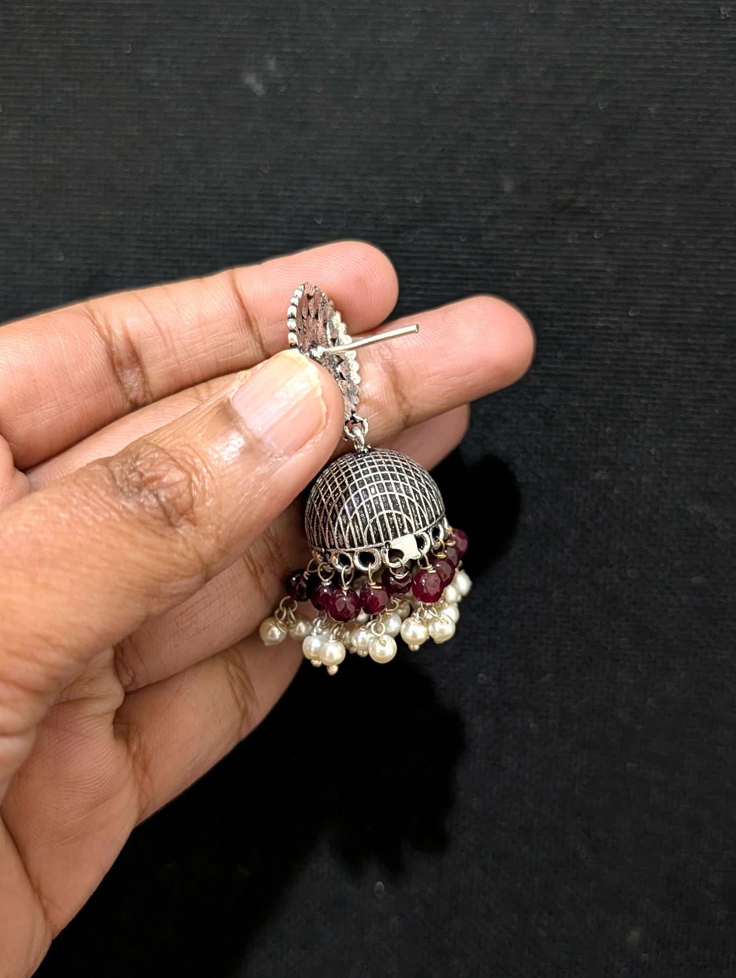 Oxidized silver colorful beaded Jhumka earrings - Simpliful