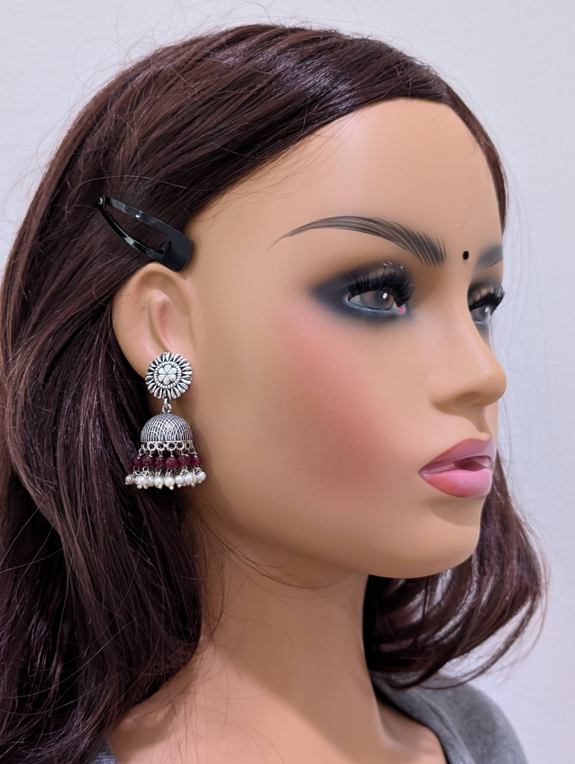 Oxidized silver colorful beaded Jhumka earrings - Simpliful