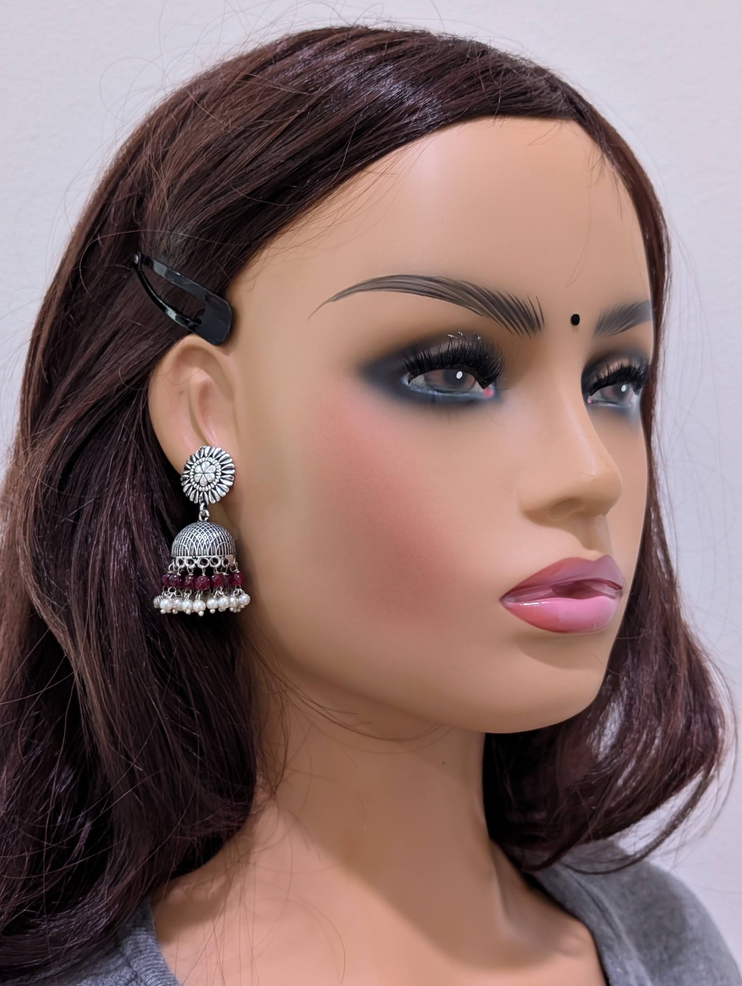 Oxidized silver colorful beaded Jhumka earrings - Simpliful