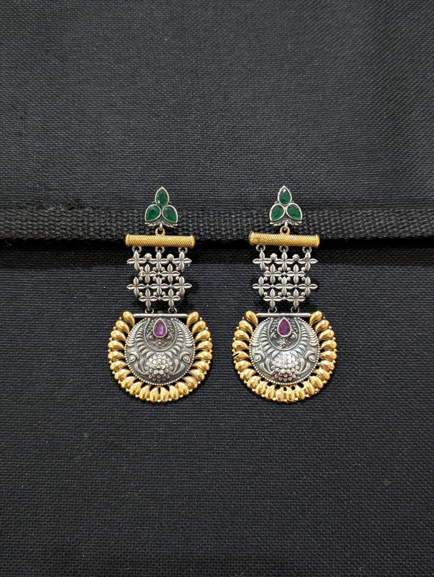 Dual tone German silver Chandbali earrings - Simpliful