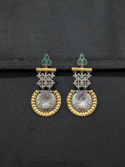 Dual tone German silver Chandbali earrings - Simpliful