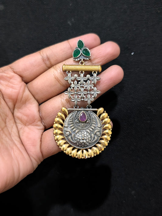 Dual tone German silver Chandbali earrings - Simpliful