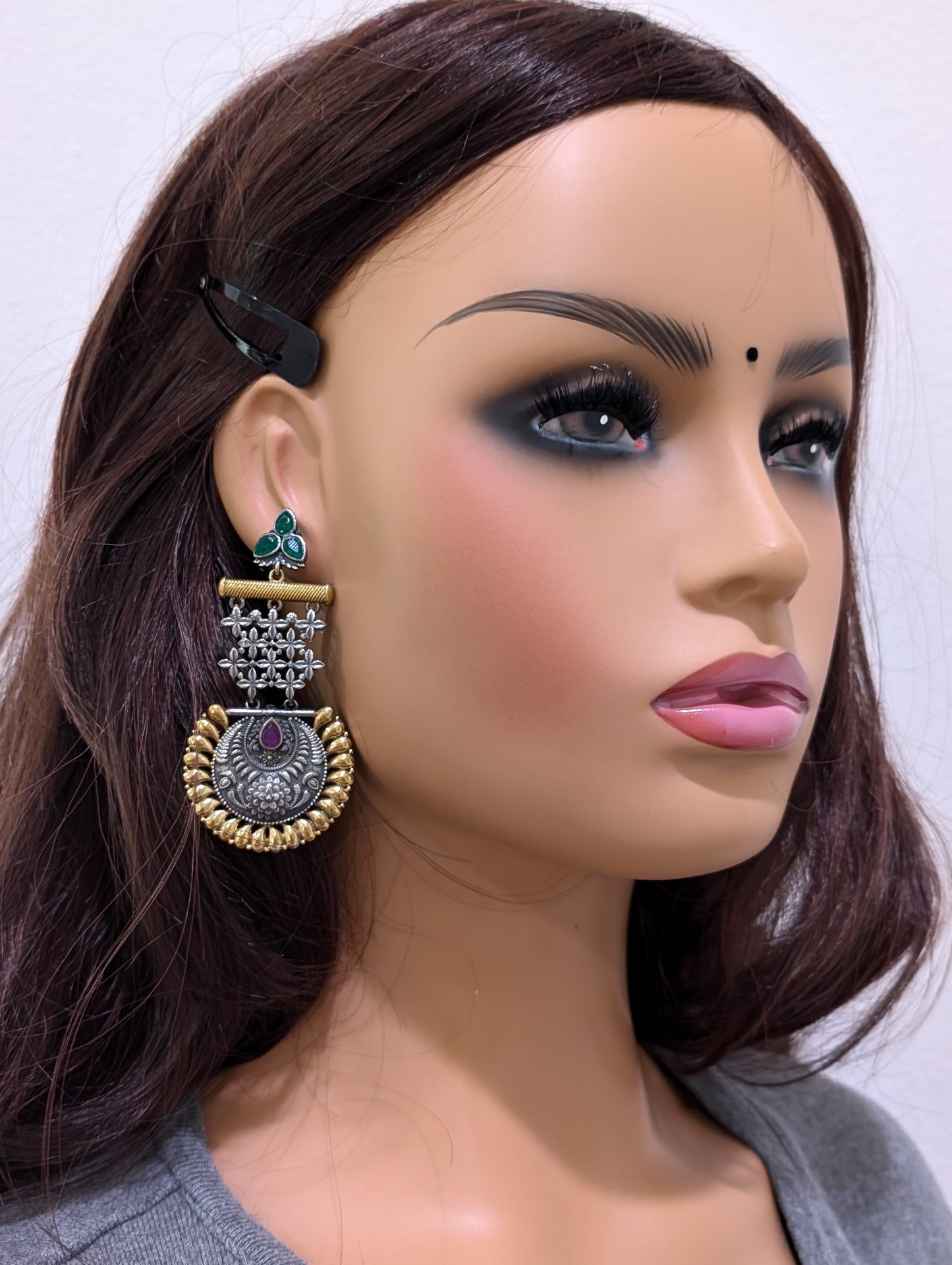Dual tone German silver Chandbali earrings - Simpliful