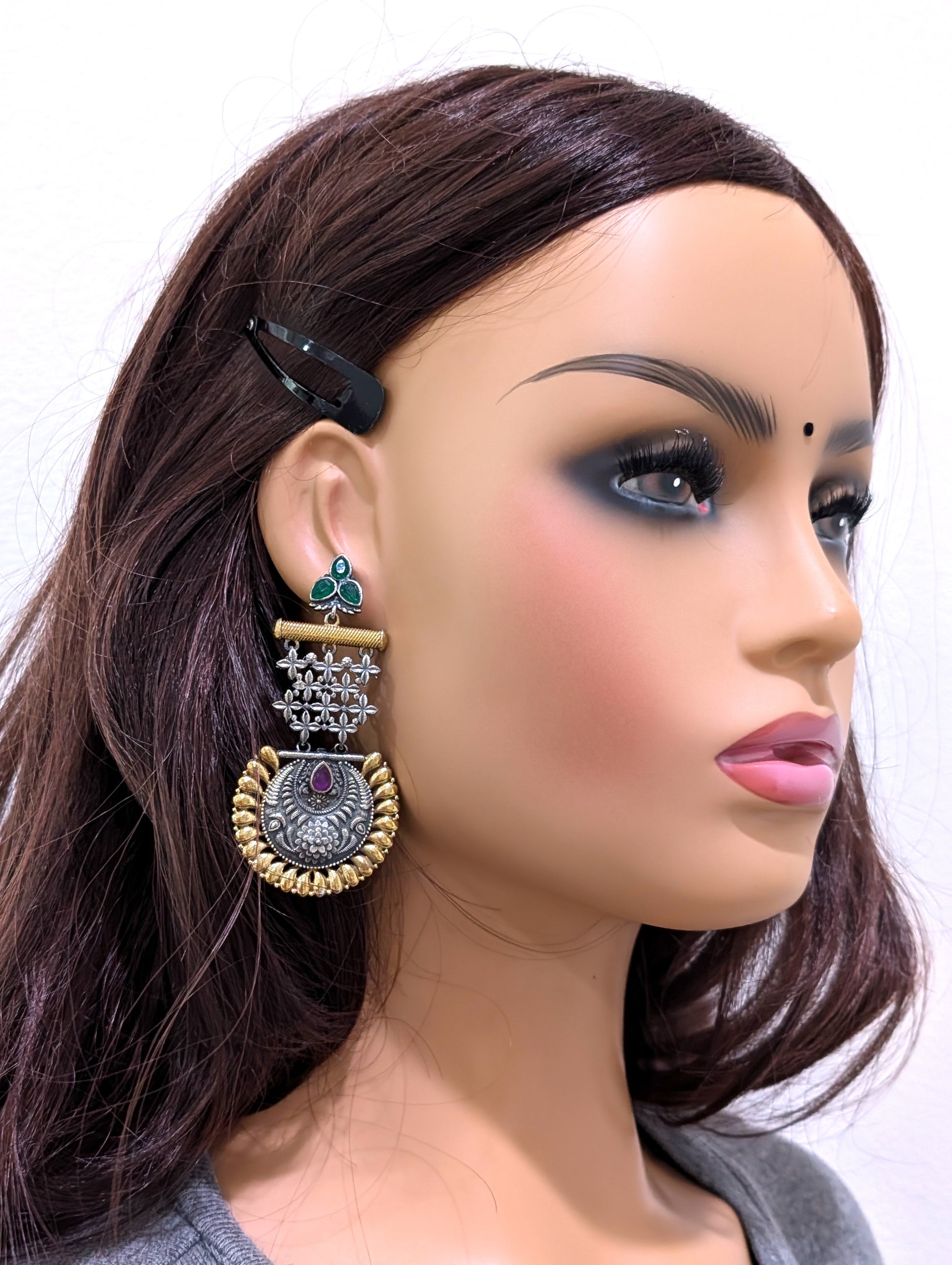 Dual tone German silver Chandbali earrings - Simpliful