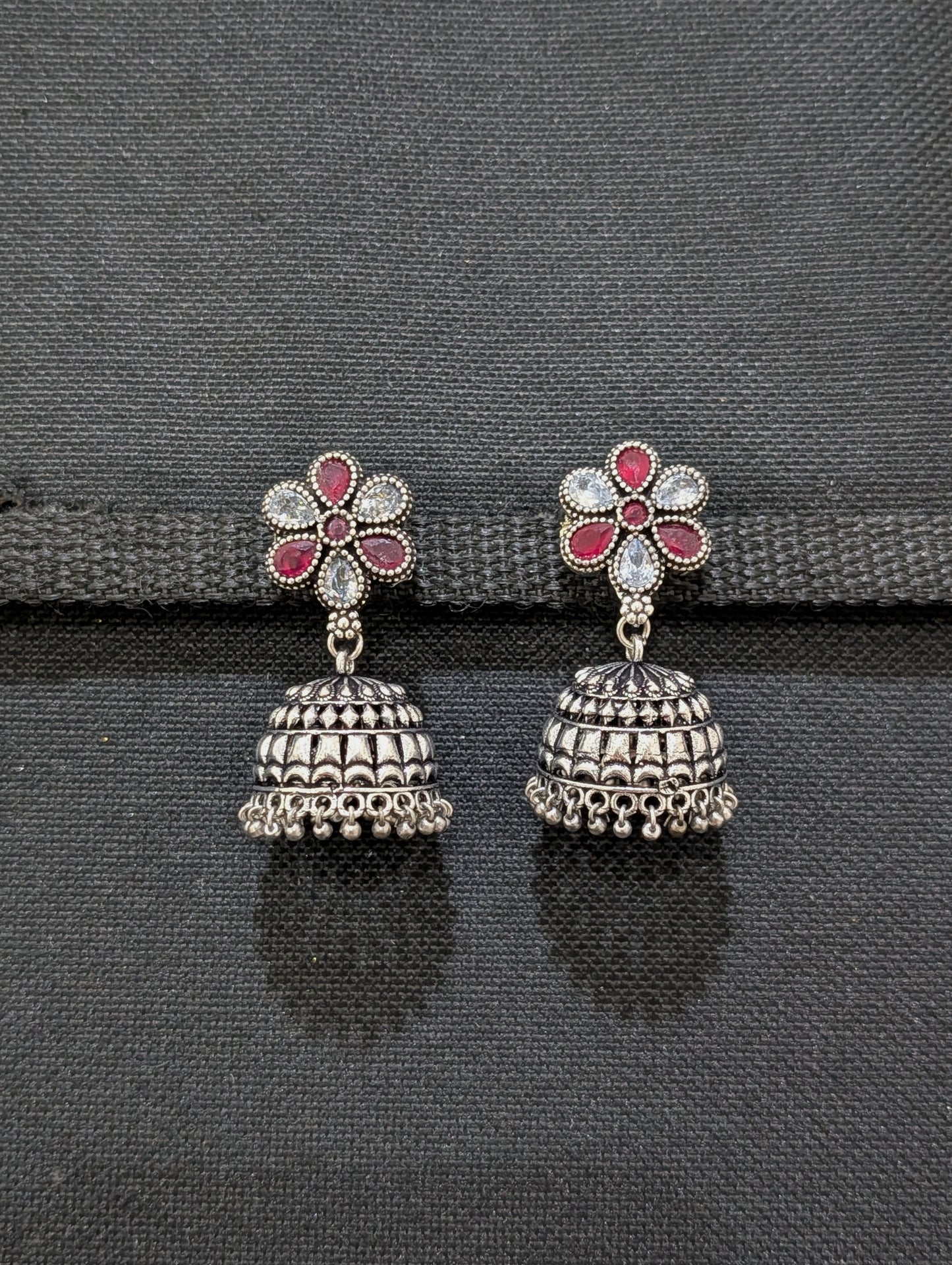 Oxidized Silver Polki Jhumka Earrings - Simpliful