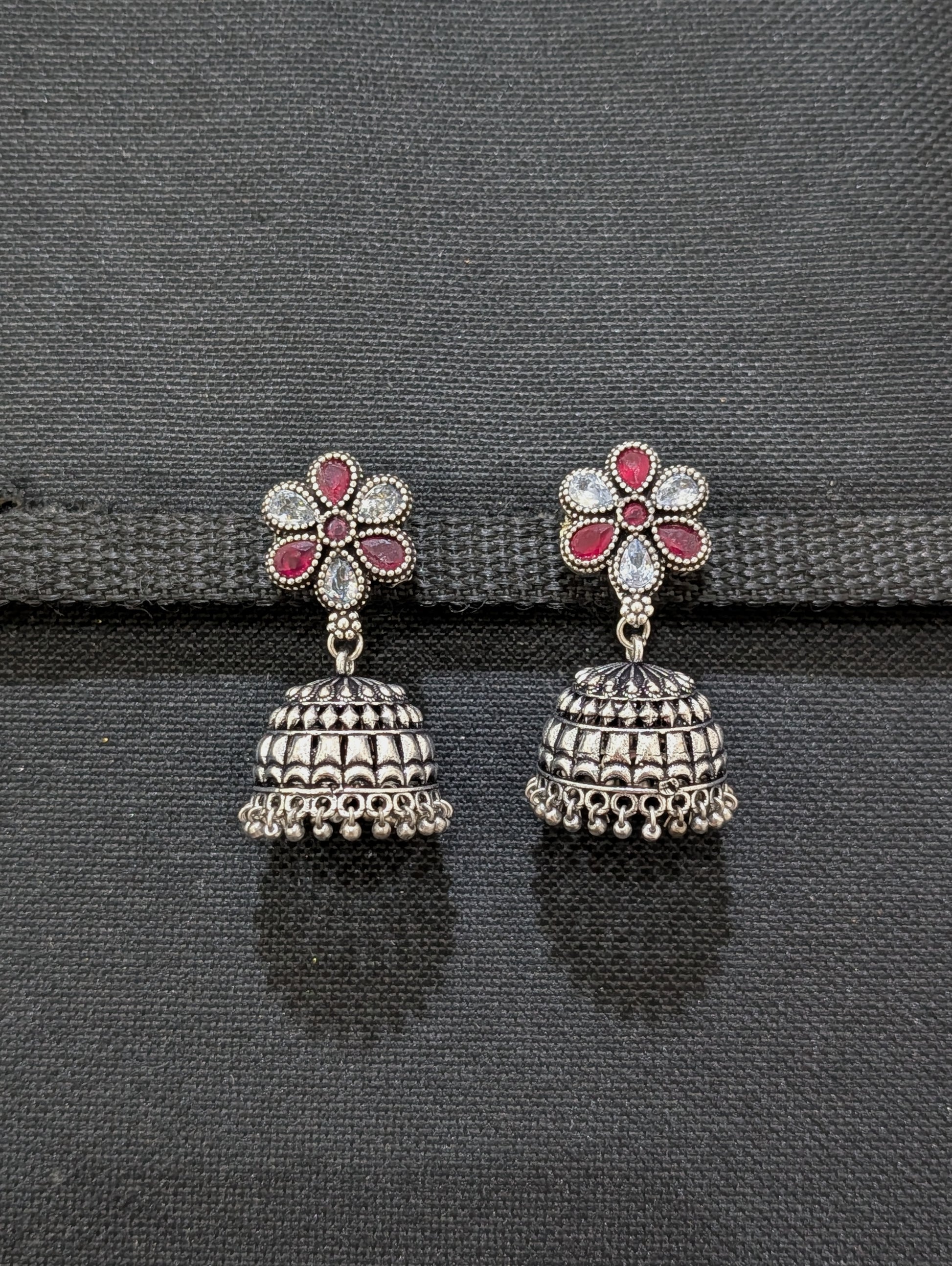 Oxidized Silver Polki Jhumka Earrings - Simpliful