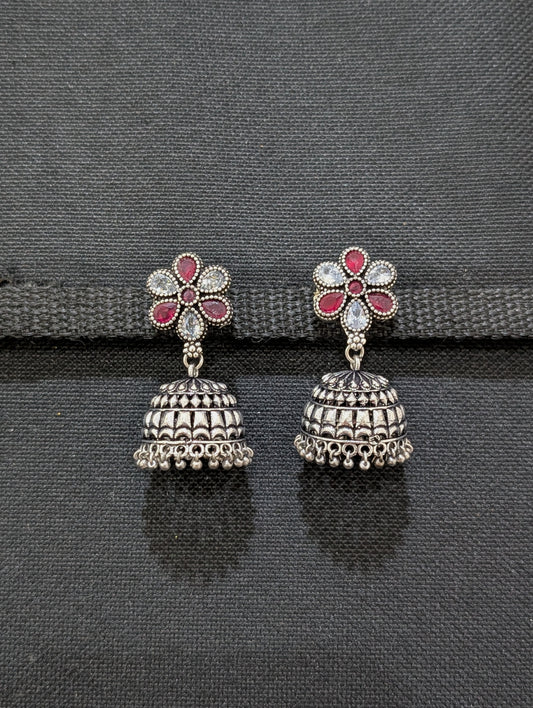 Oxidized Silver Polki Jhumka Earrings - Simpliful