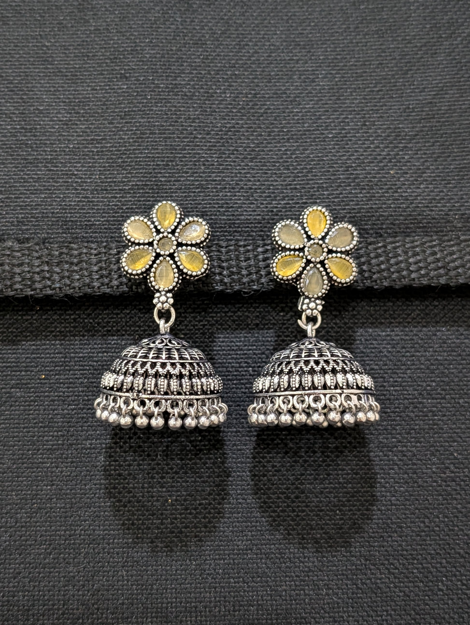 Oxidized Silver Polki Jhumka Earrings - Simpliful